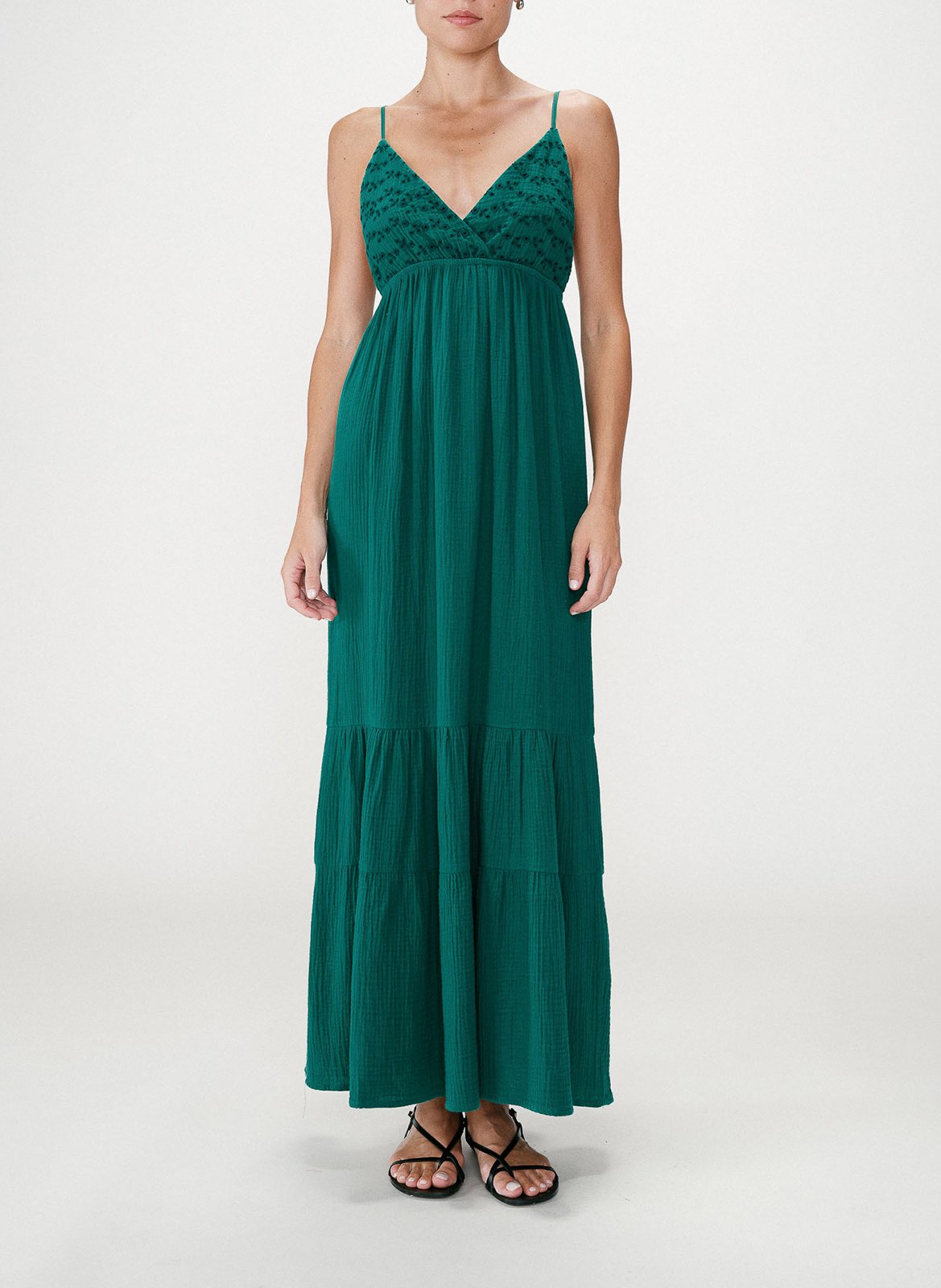 Lange, katoenen jurk met V-hals GRACE ET MILA Groen