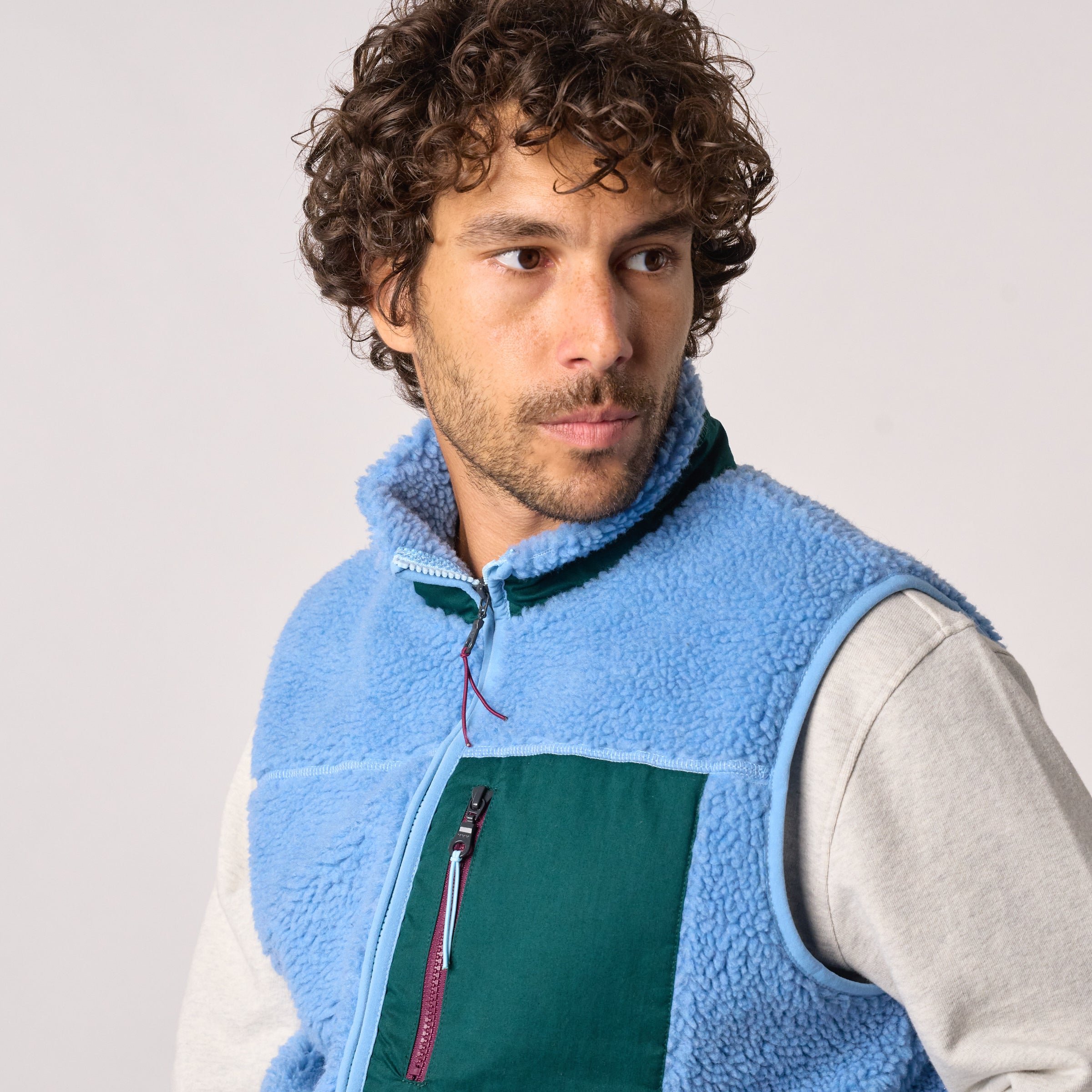 Sleeveless Sherpa Zip-Up Vest Blue