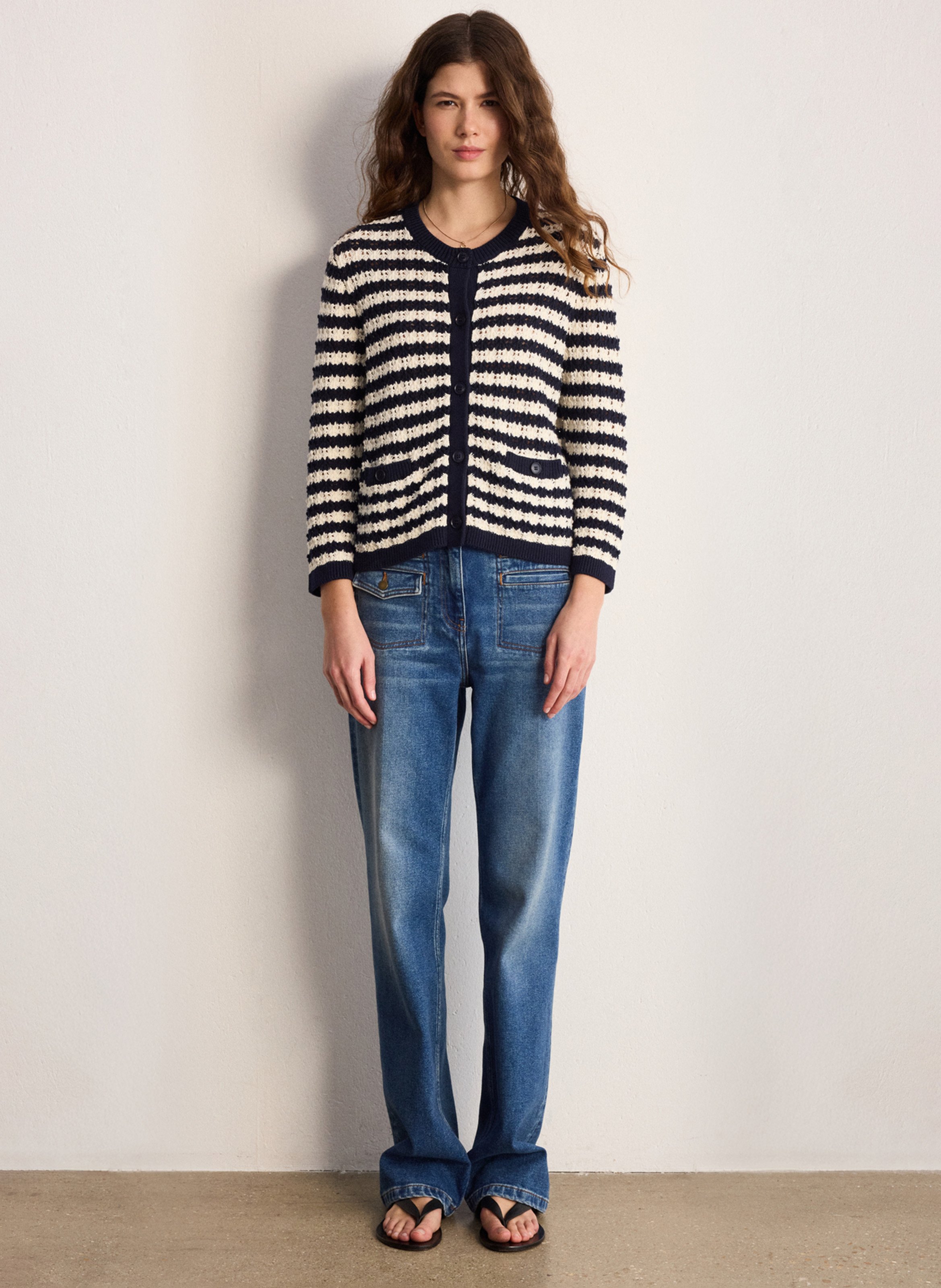 Round-neck straight striped cotton vest PABLO Blue