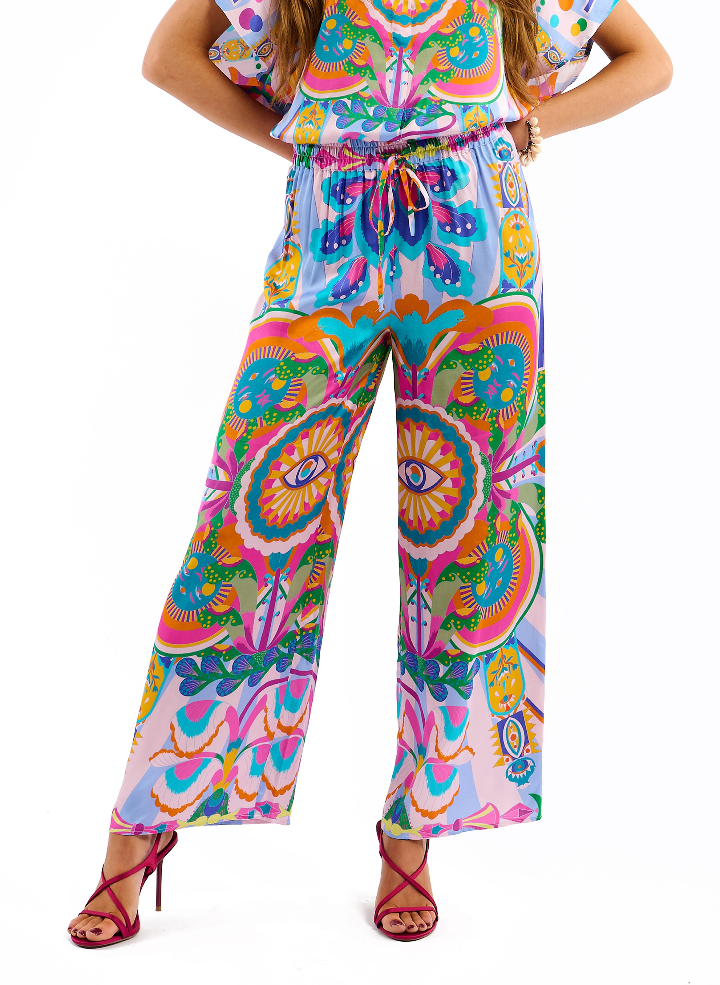 Bazimodo fluid printed wide-leg trousers WILD Blue