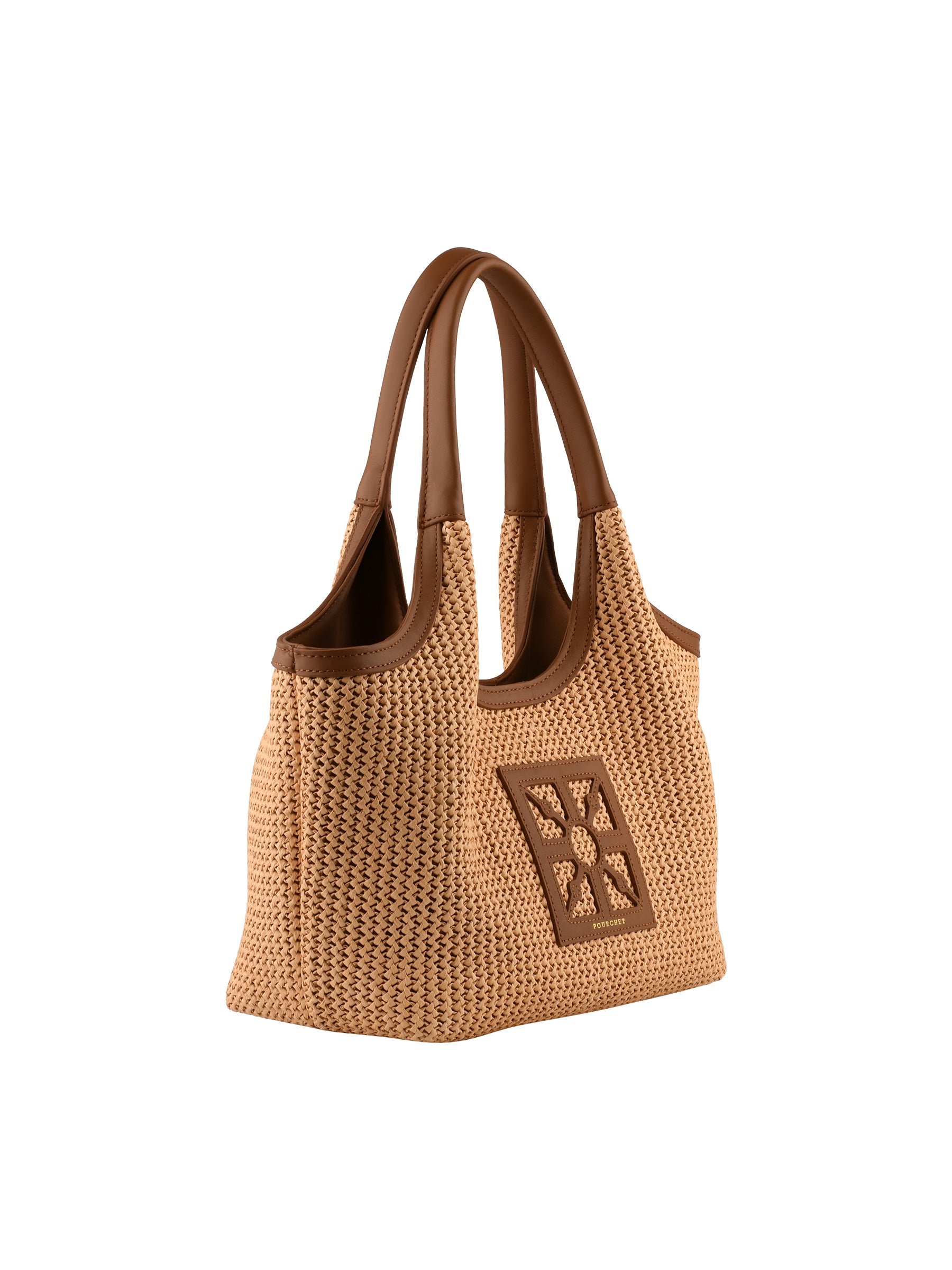 Straw shoulder bag trimmed with leather POURCHET Golden