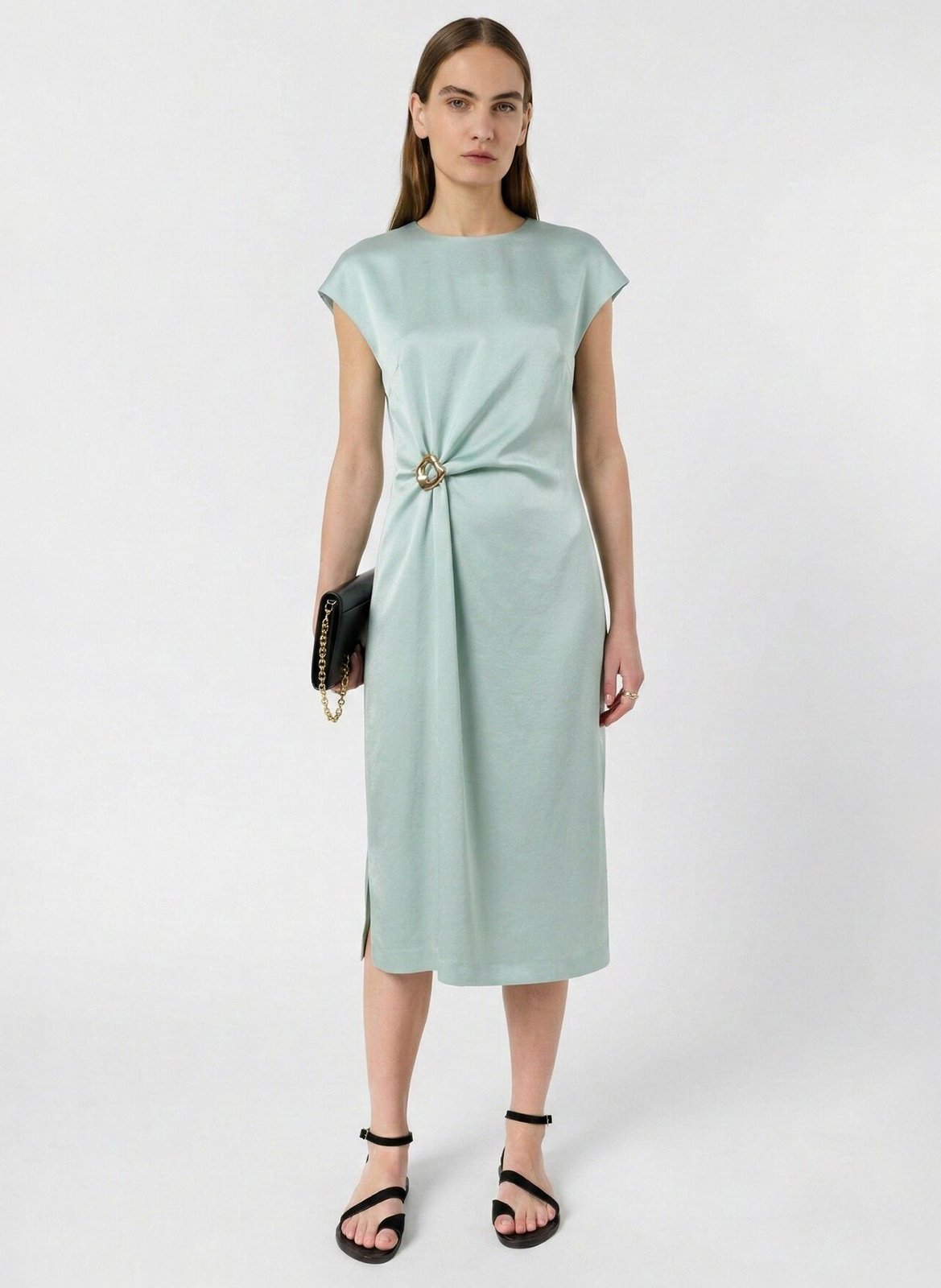 Robe midi col rond drapée unie GERARD DAREL Vert