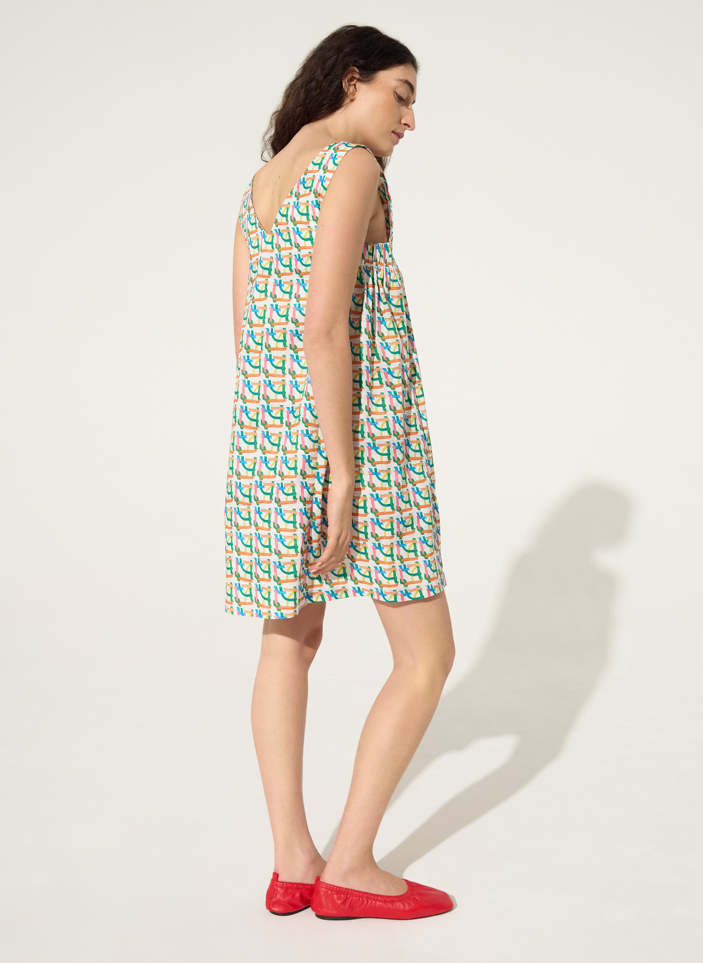 Kurzes ausgestelltes bedrucktes Baumwollkleid COTELAC ACOTE Weiss