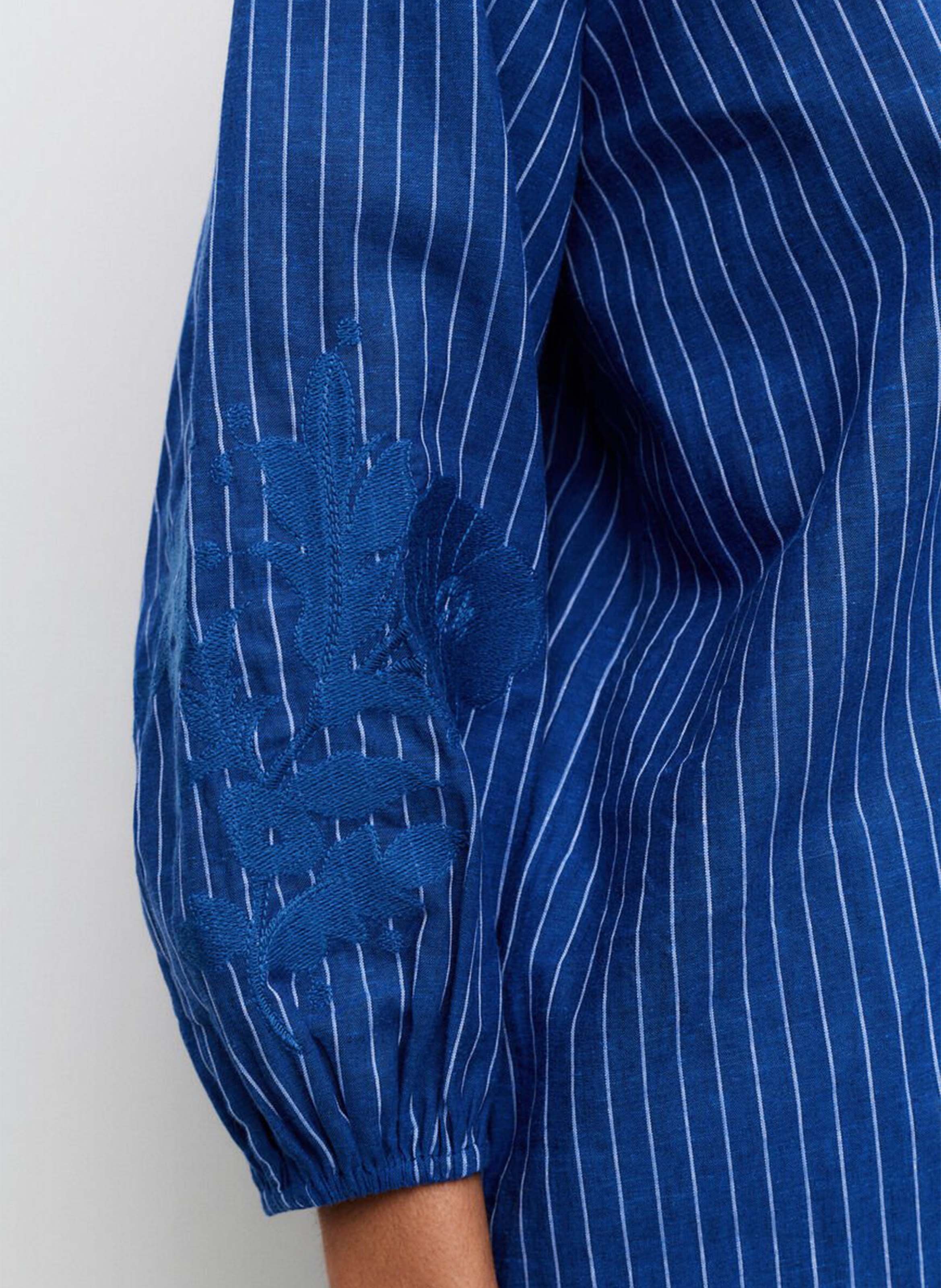 Tunisian collar shirt in blended linen CAROLL Blue