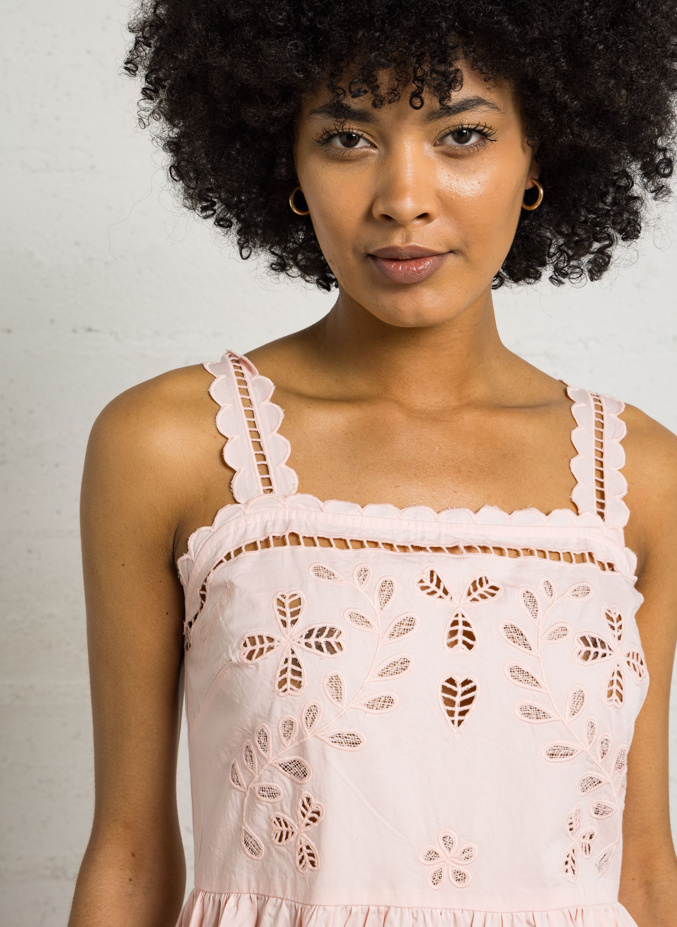 Robe longue col droit en coton BERENICE Rose