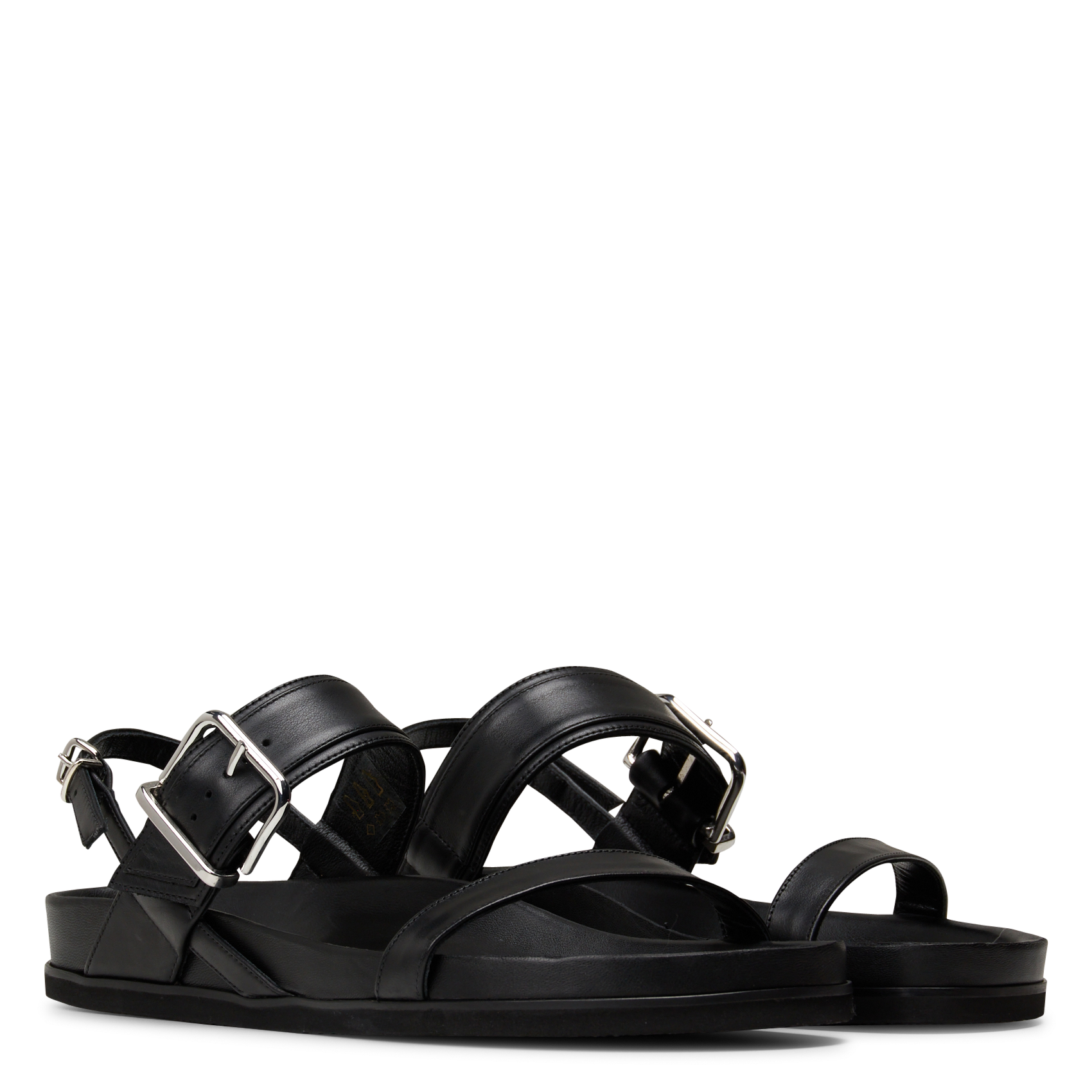 Sandales plates en cuir RIVECOUR Noir