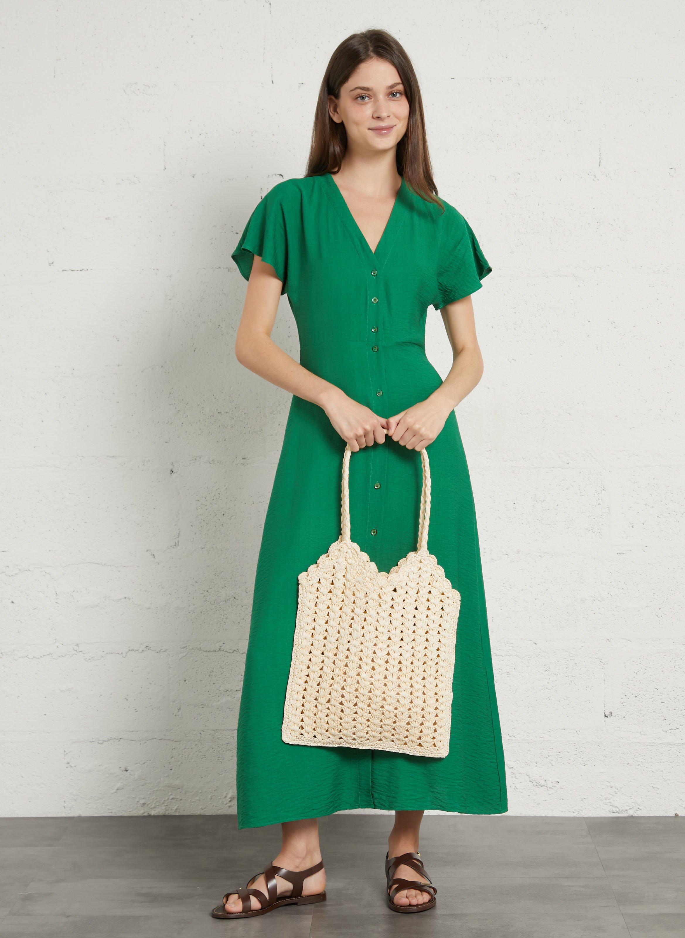 Mittlere Raffia-Häkeltasche PETITE MENDIGOTE Beige
