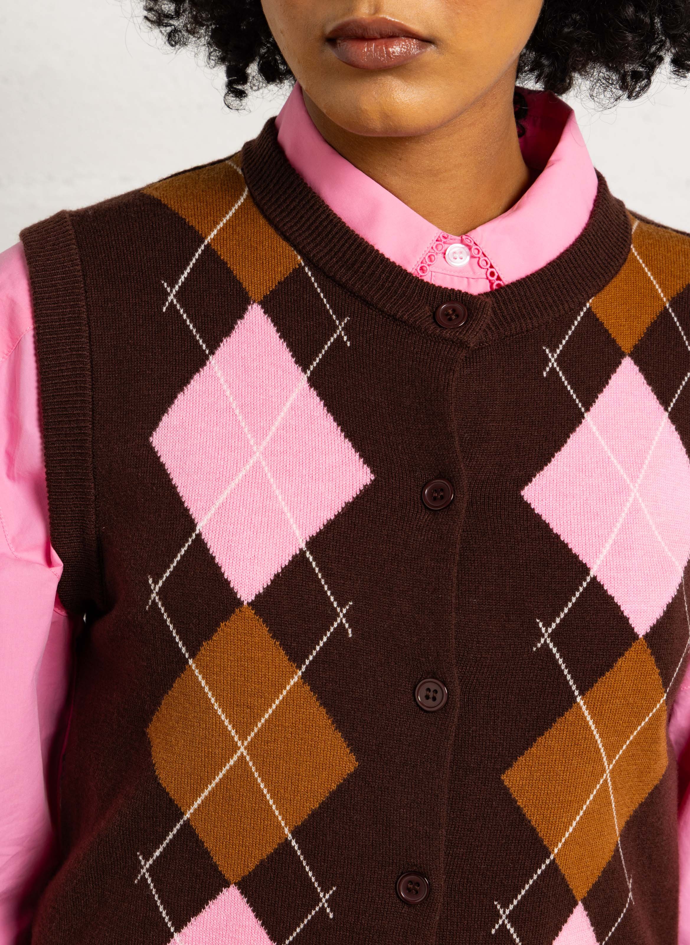 Gilet à motif losanges SUNCOO Marron
