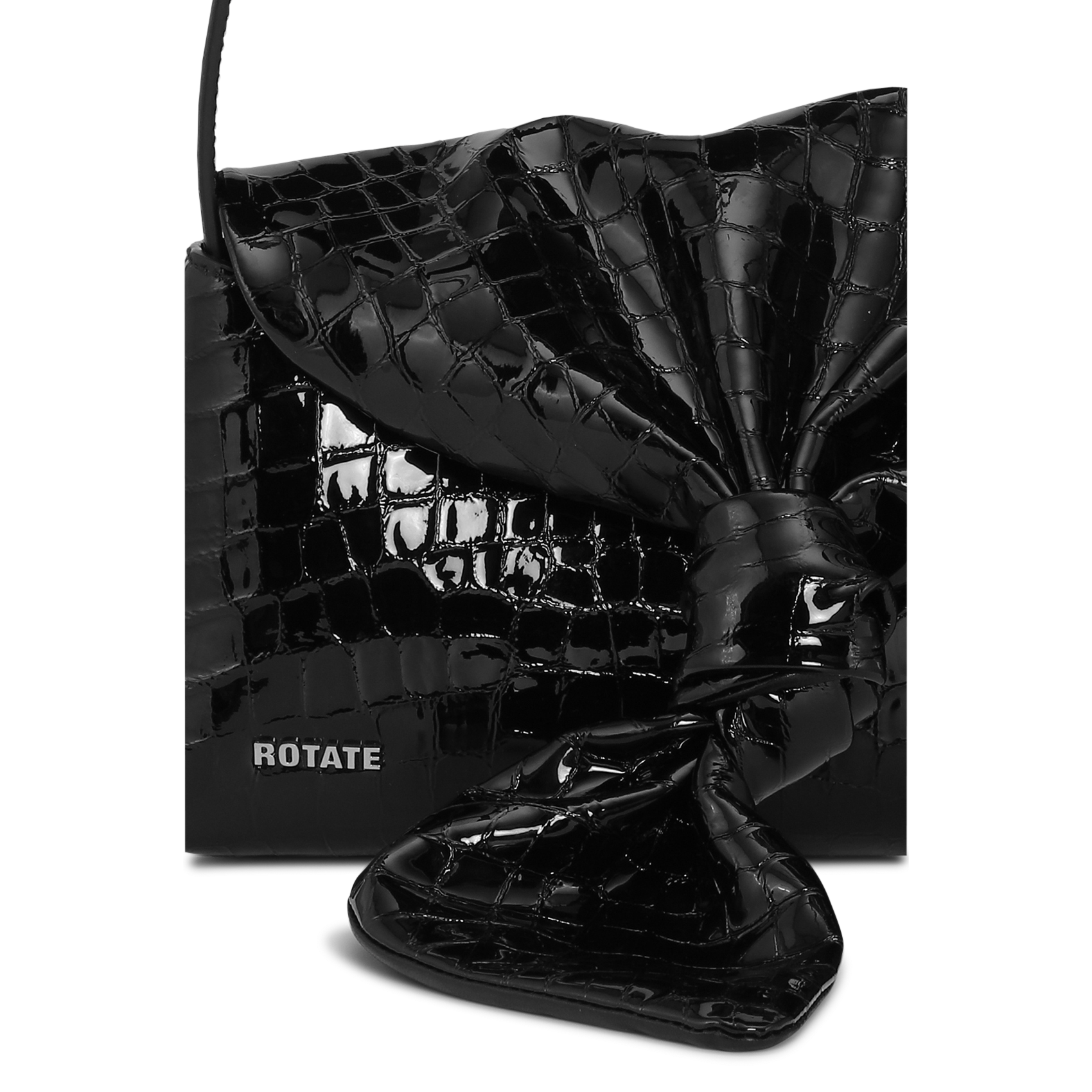 Krokodil-Leder Lackleder Tasche ROTATE Schwarz
