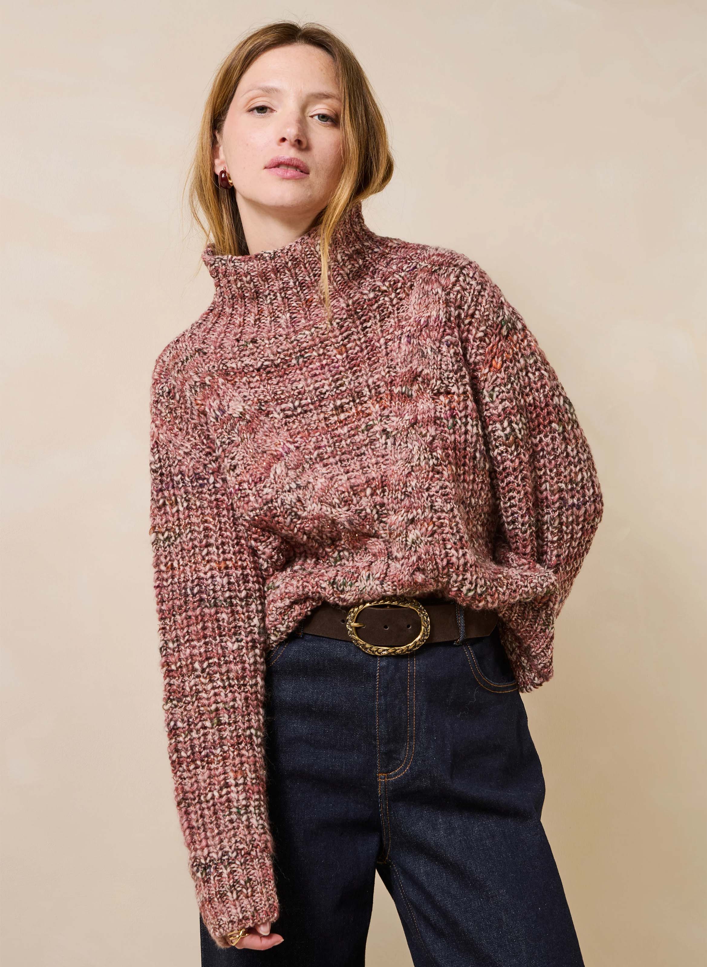 Straight high-neck knitted sweater LA FEE MARABOUTEE