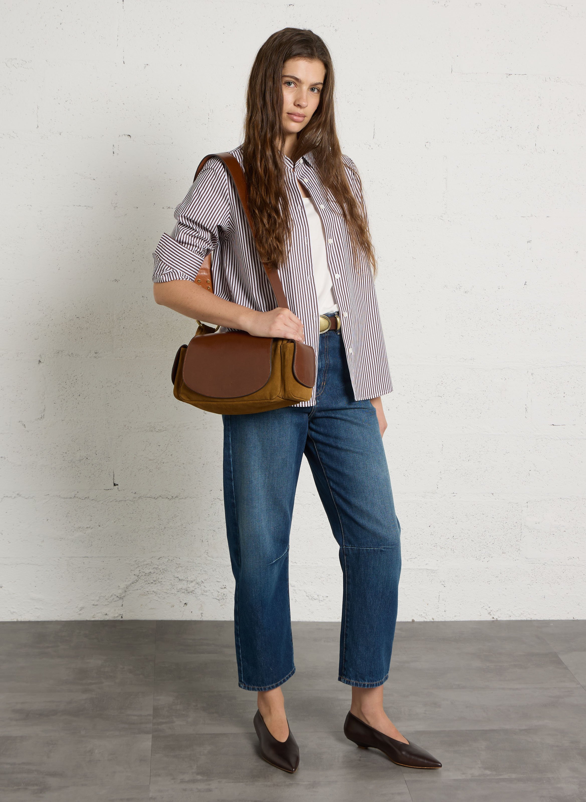 Sac bandoulière en cuir CLARIS VIROT Marron