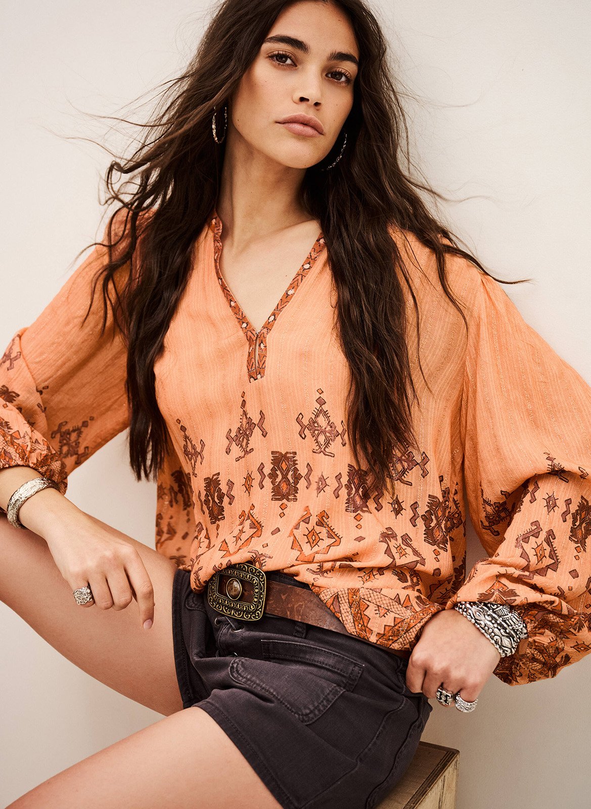 Blouse imprimée col tunisien BA&SH Orange