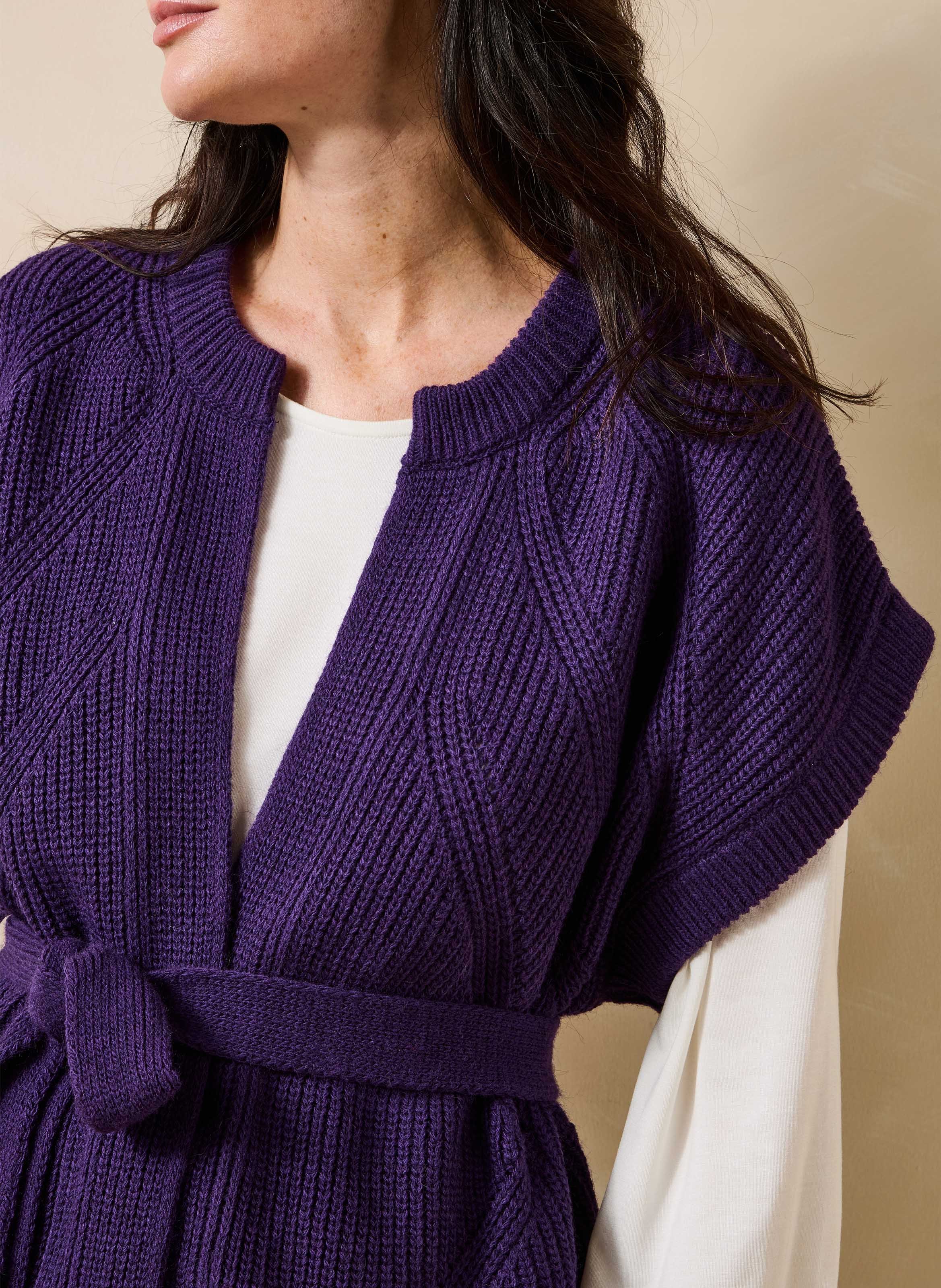 Sleeveless oversized ribbed cardigan LA FEE MARABOUTEE Purple