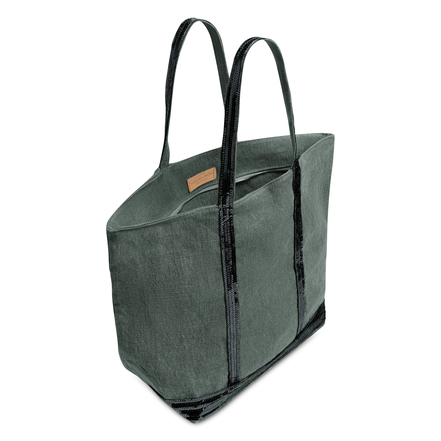 Sequin-embroidered linen tote bag VANESSA BRUNO Green