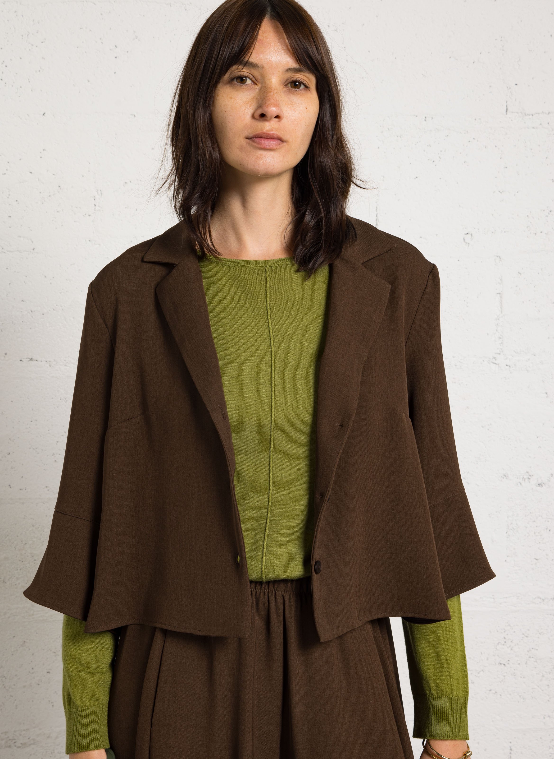 Chemise courte col V  IMPERIAL Marron