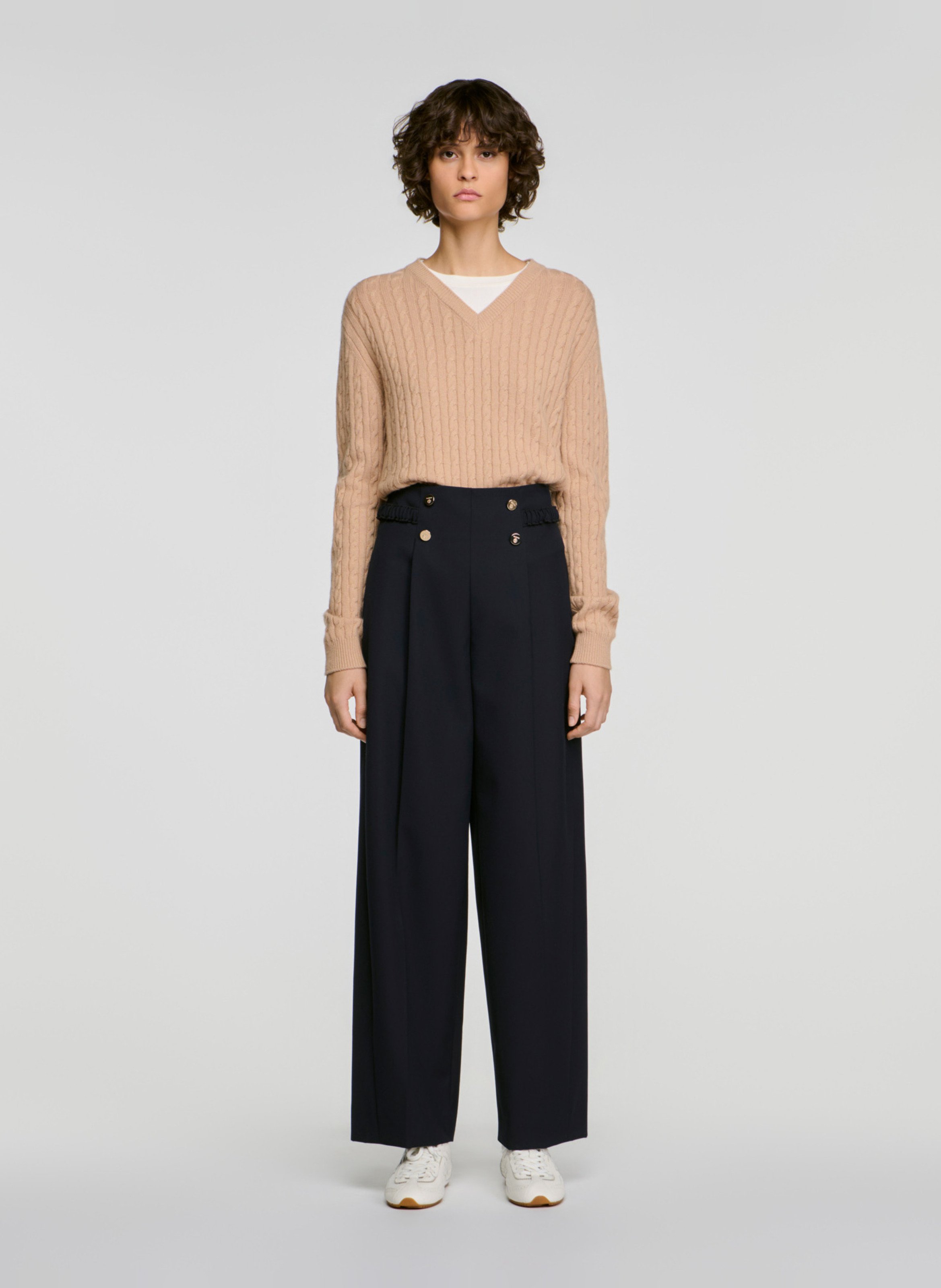 Pantalon large taille haute SANDRO Bleu