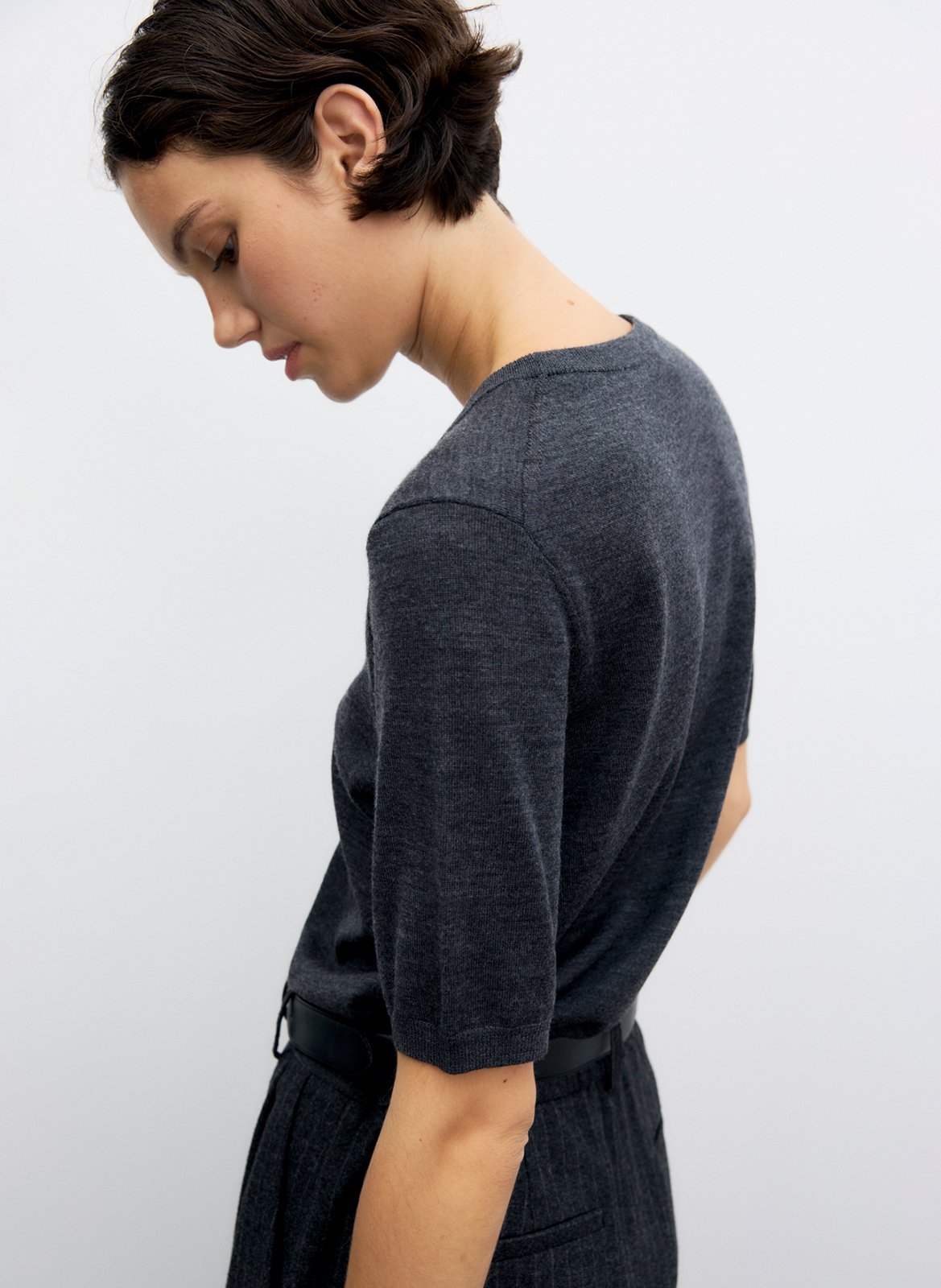 T-shirt droit col rond uni GERARD DAREL Gris