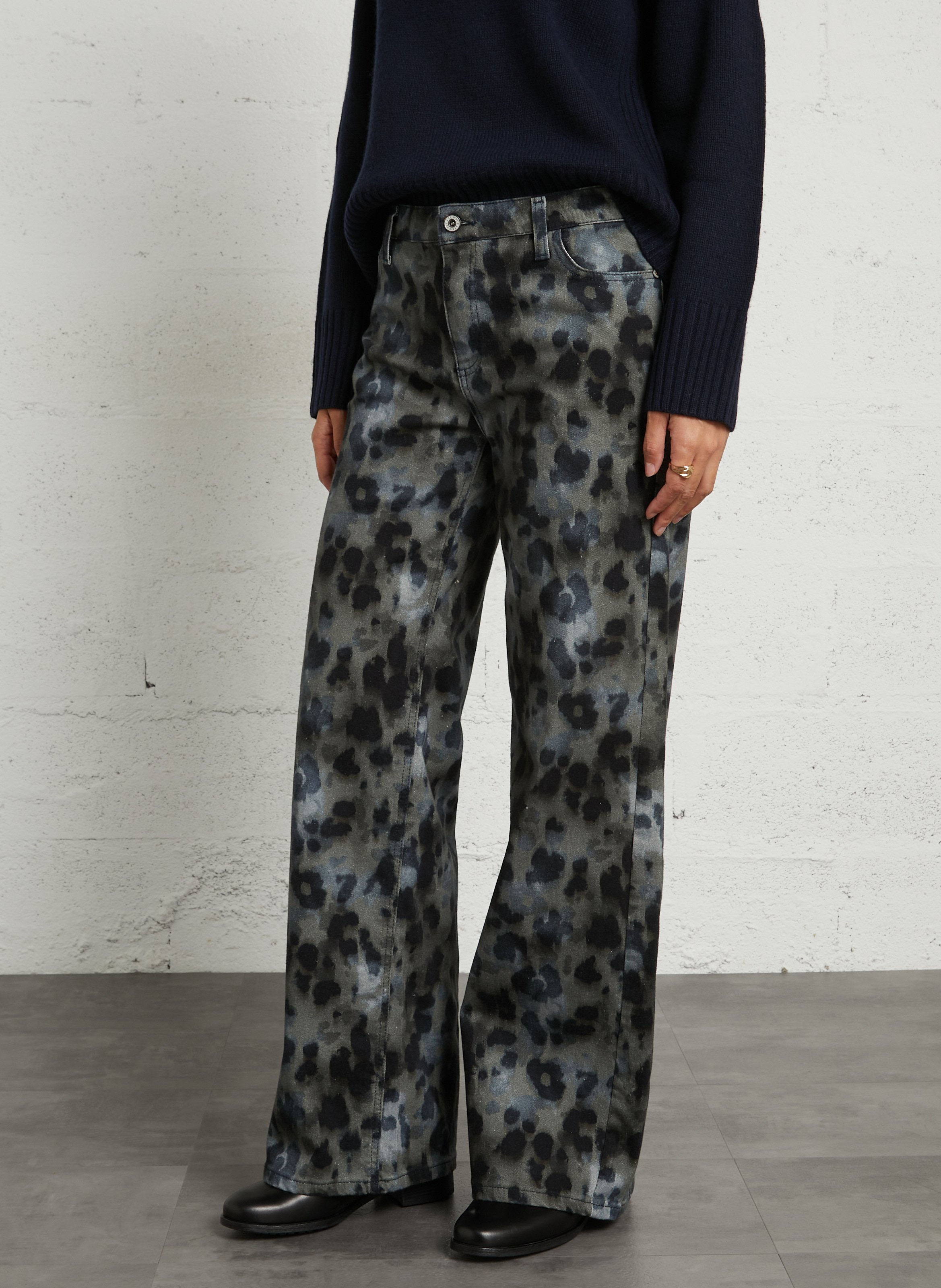 Weite Hose aus bedruckter Baumwollmischung PLEASE Blau