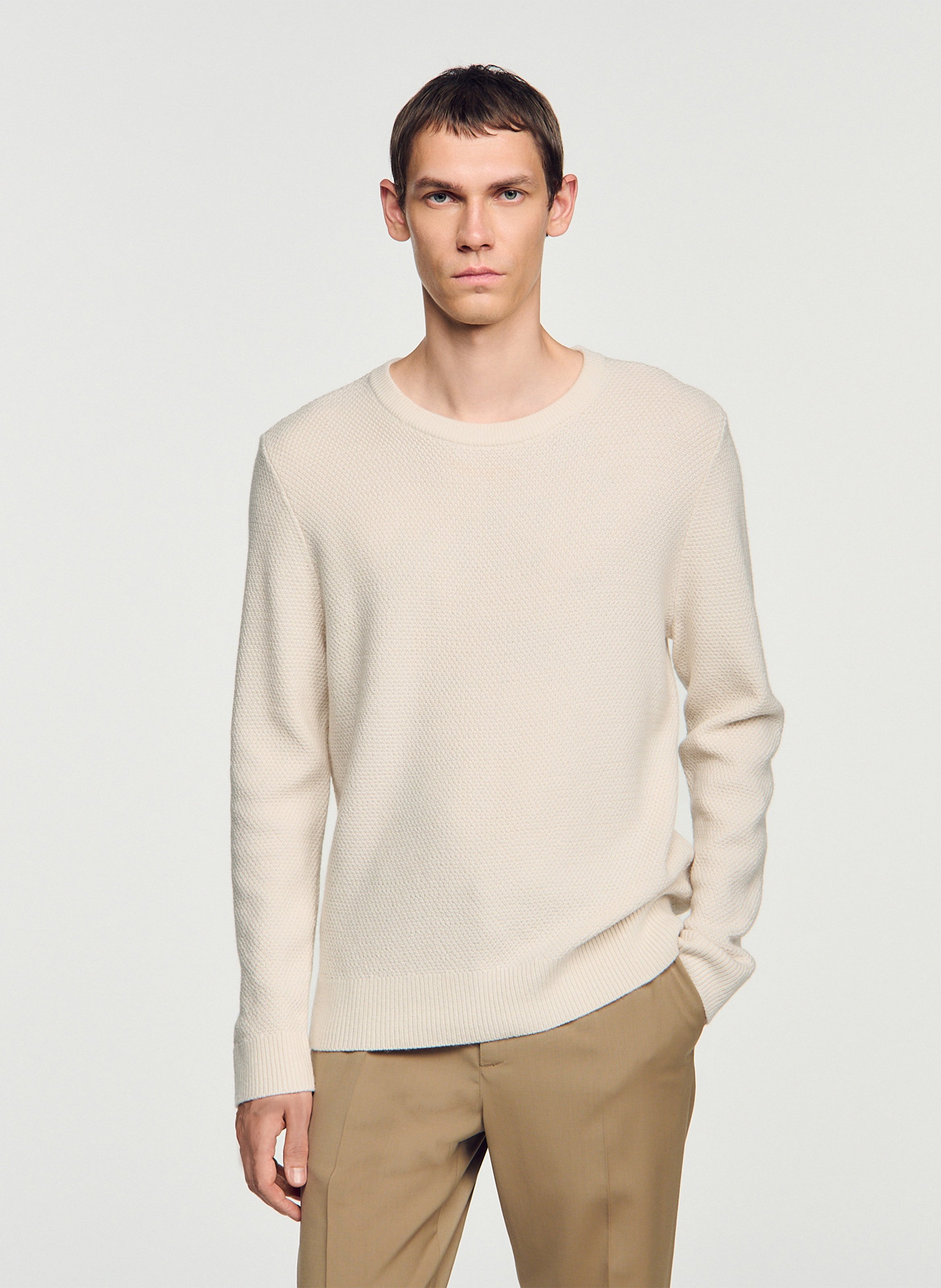 Pull droit col rond en laine SANDRO Beige