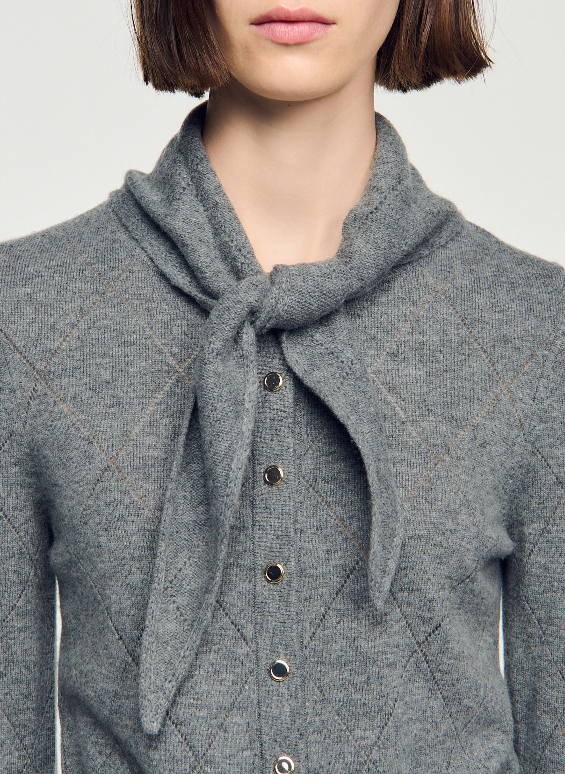 Gilet en maille ajourée de laine et cachemire SANDRO Gris