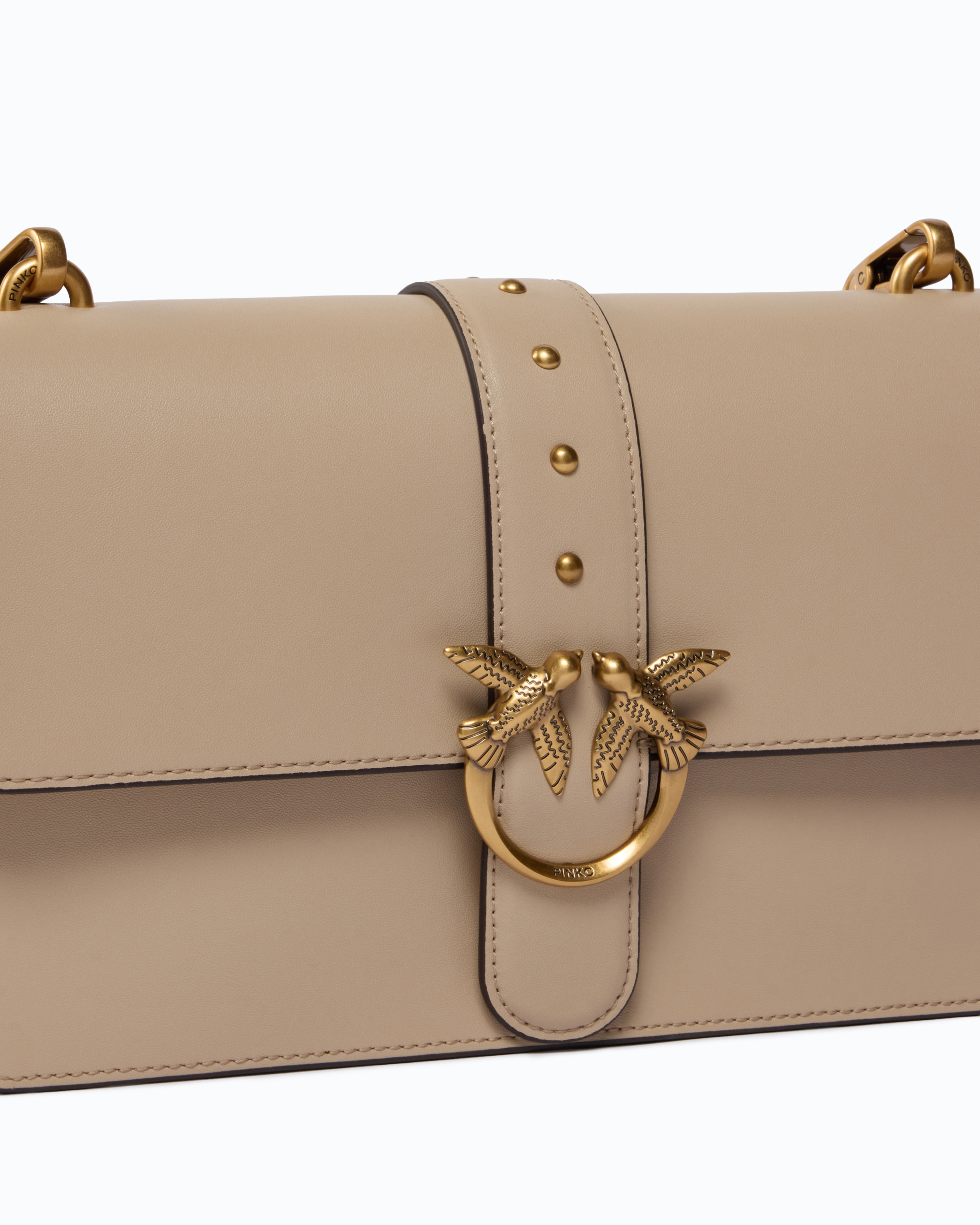 Sac à main moyen love bag one en cuir avec new buckle PINKO Beige