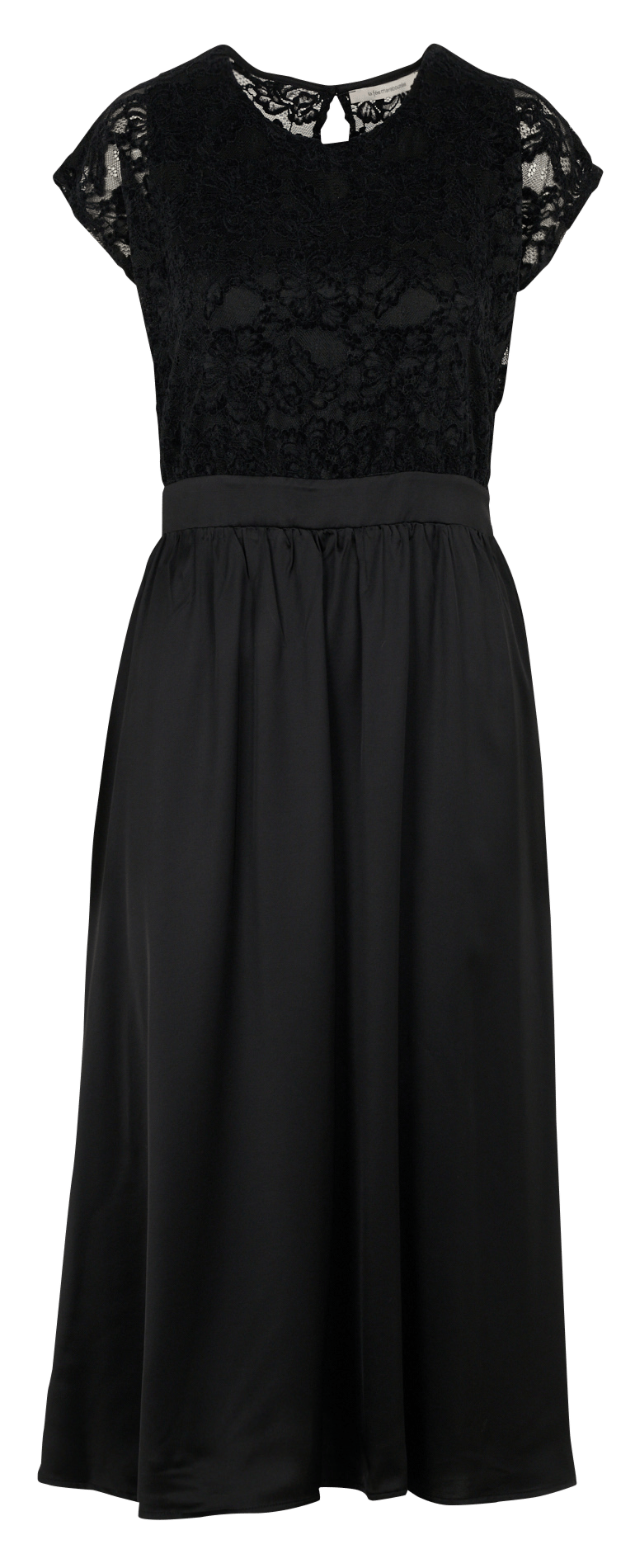 Robe longue col rond à dentelle et satinée LA FEE MARABOUTEE Noir