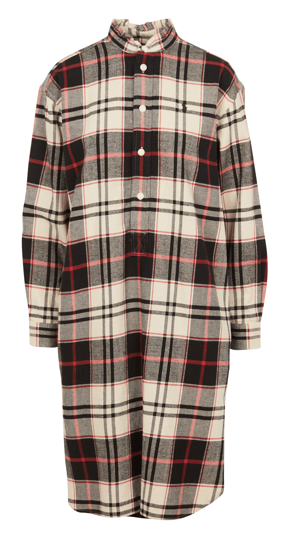 Vestido camisero de algodón a cuadros con cuello mao Multi Polo