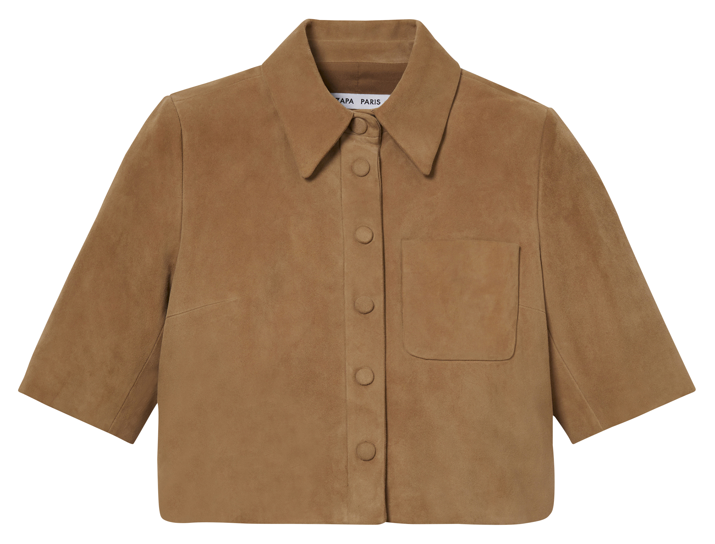 Short straight suede leather shirt Beige Zapa Women Place des