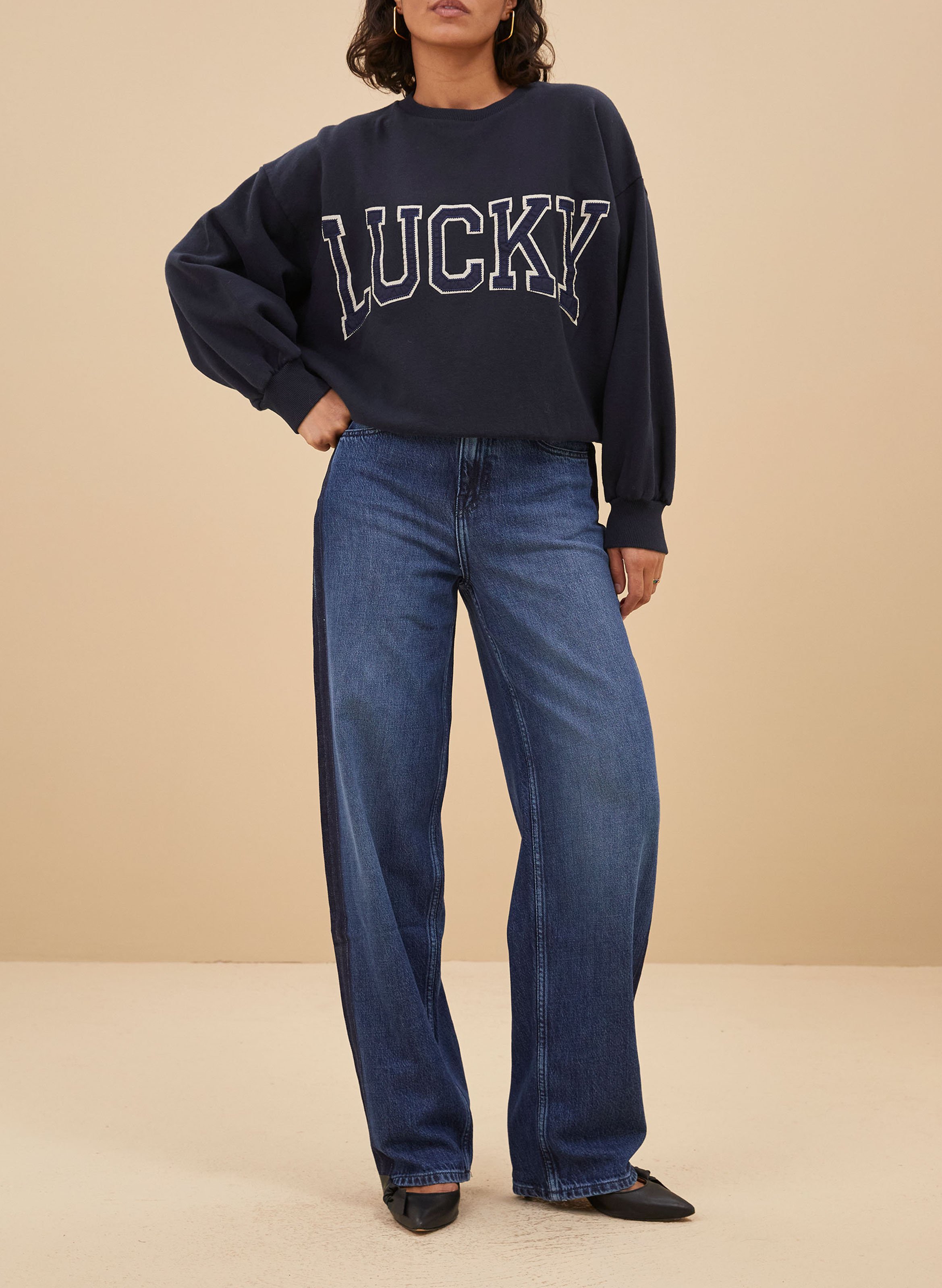 High-rise straight cotton-blend jeans BY BAR Blue