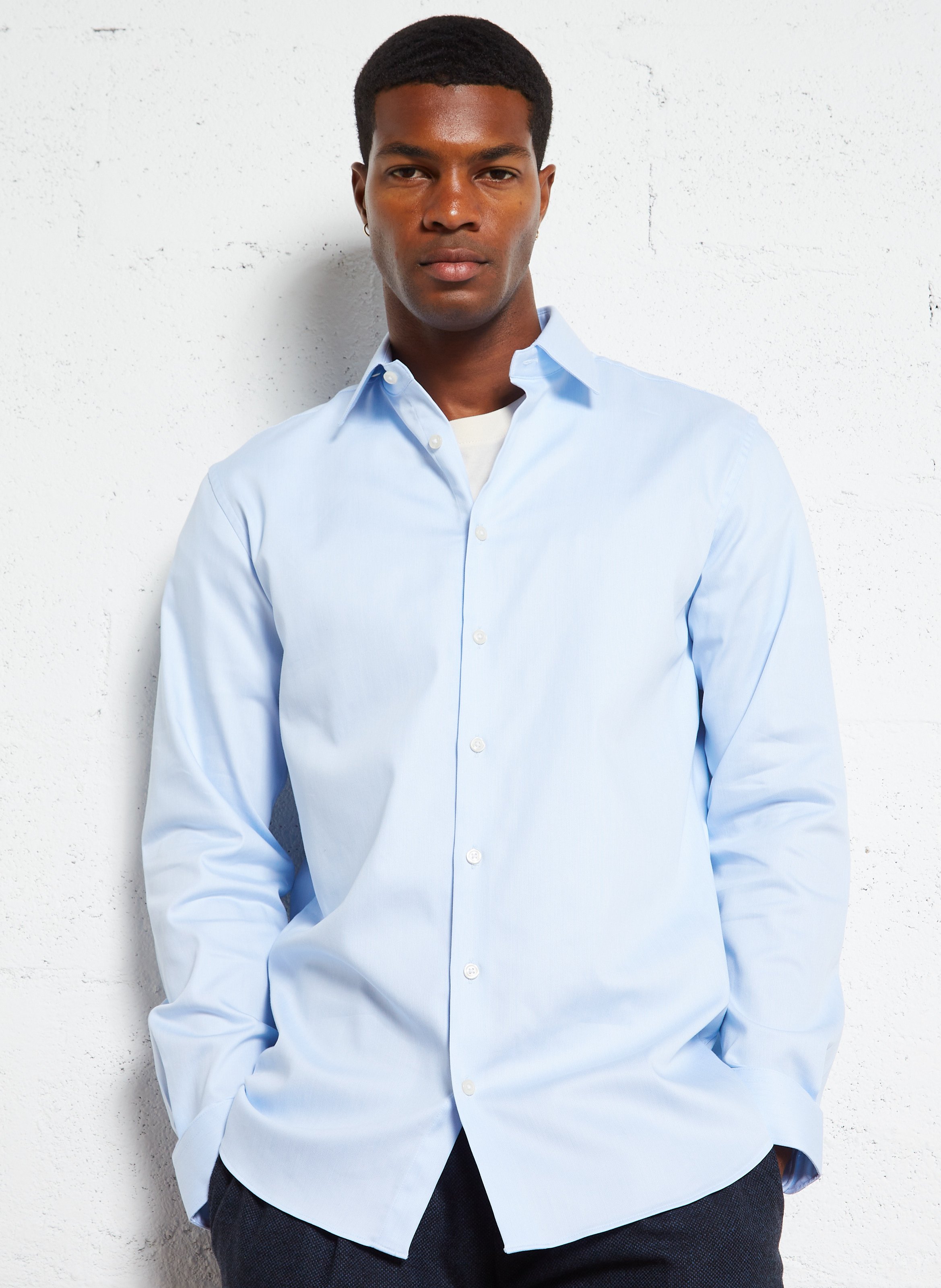 Regular shirt with classic collar in blended organic cotton SELECTED