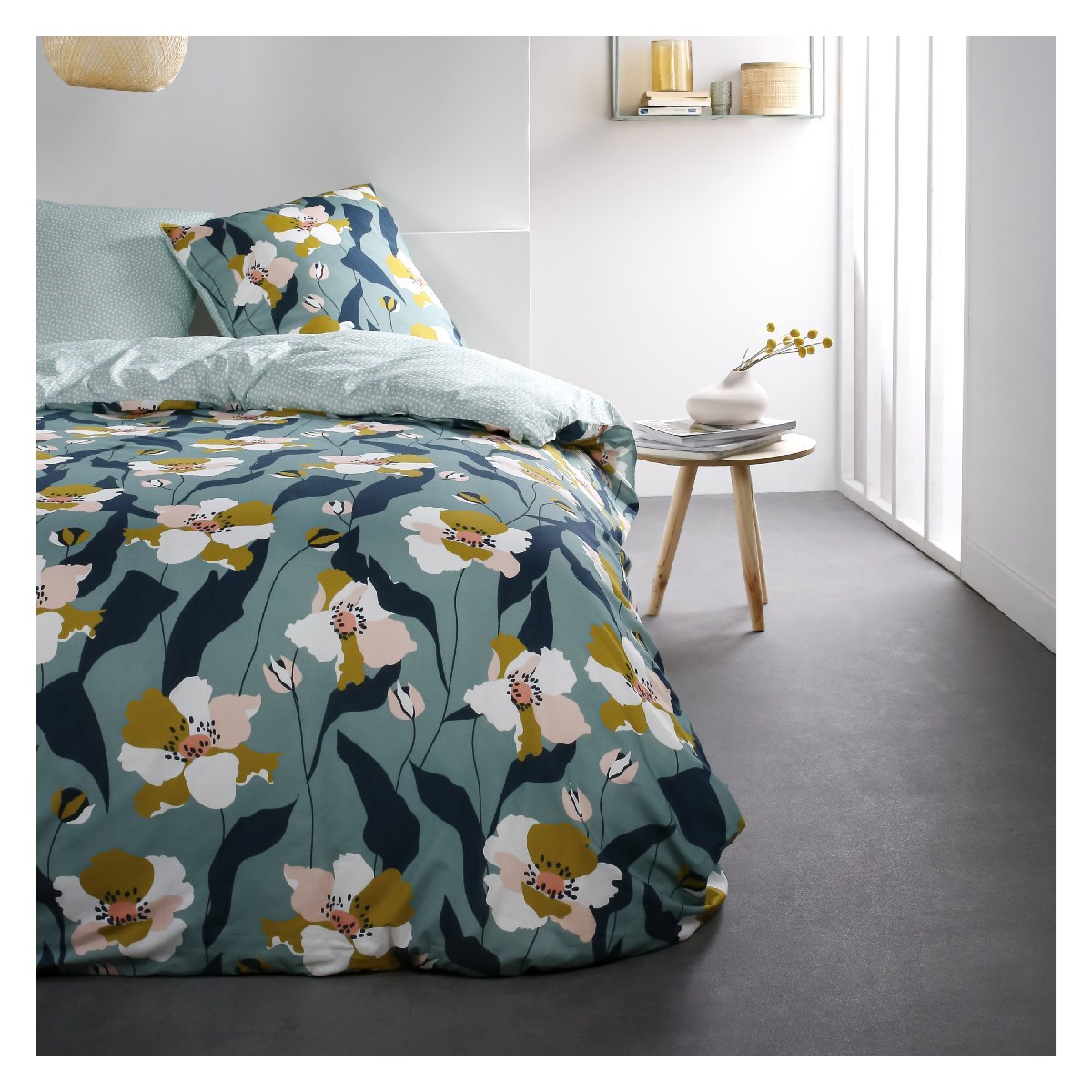 Floral printed cotton bedding set TODAY LINGE DE MAISON Blue