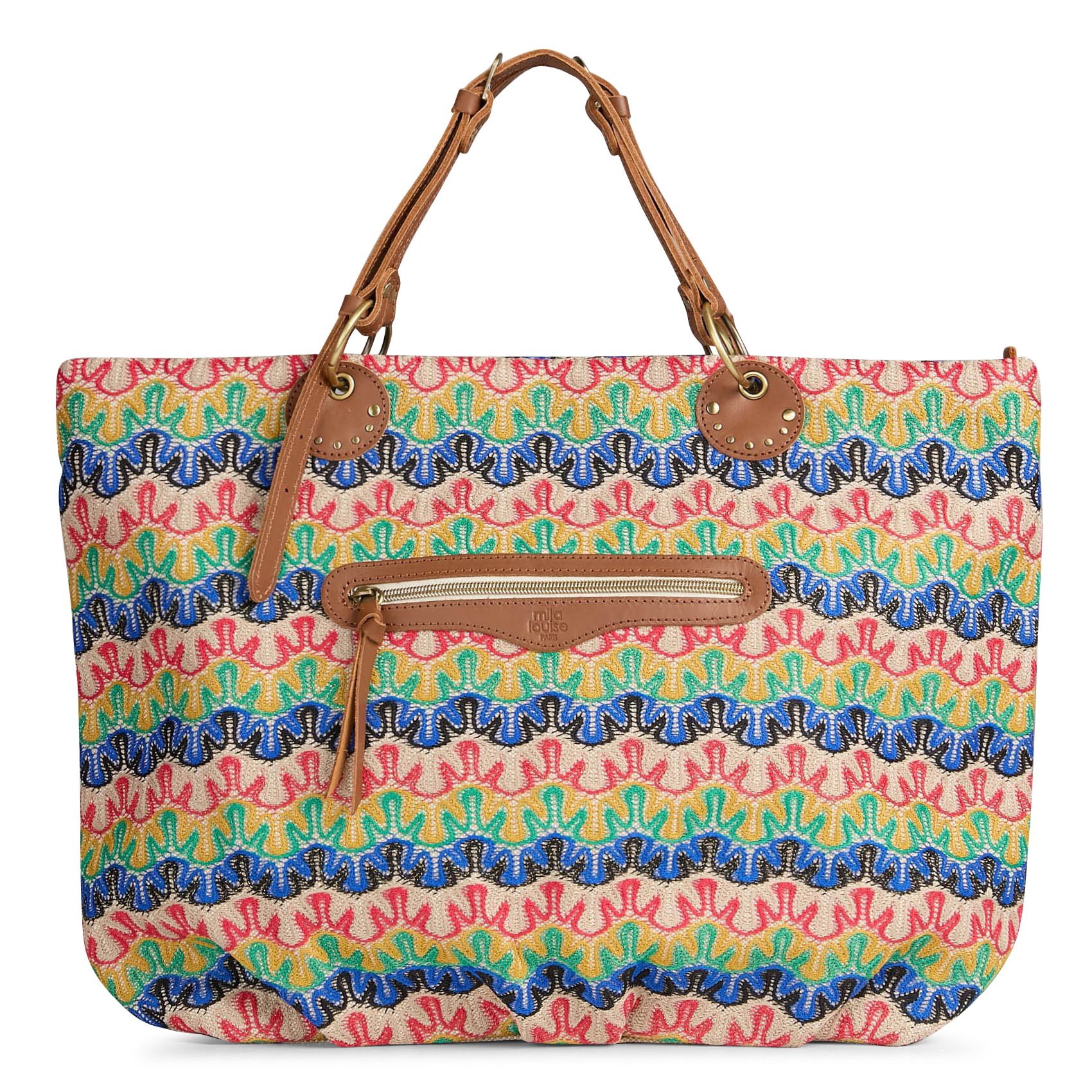 Bolso shopper bordado MILA LOUISE Marron