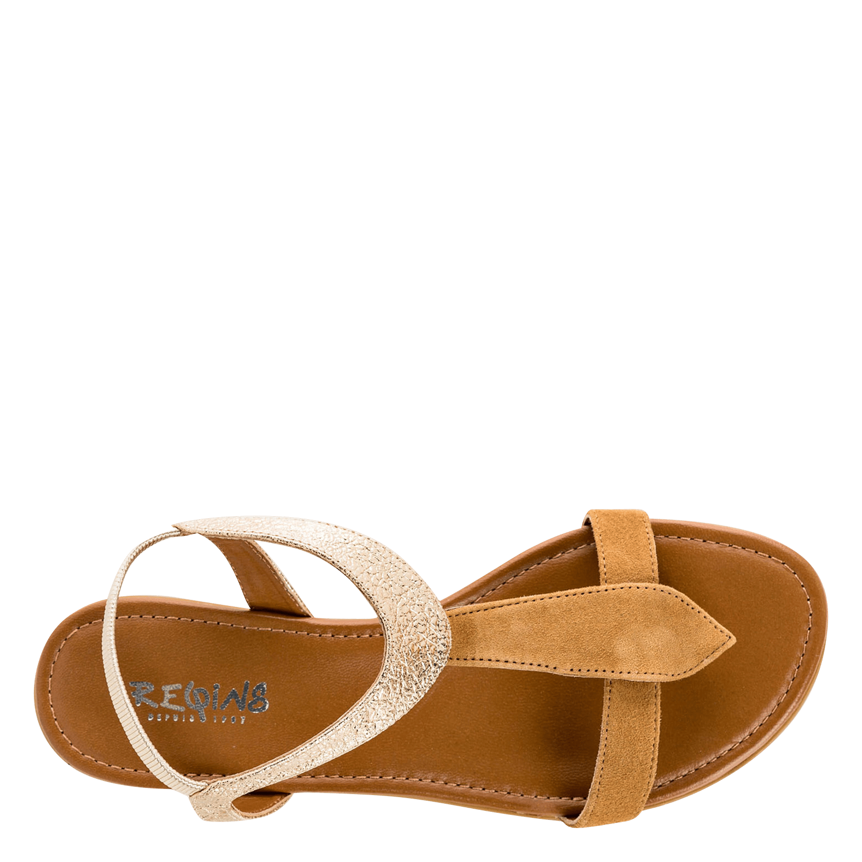 Mixed leather flat sandals REQINS Beige