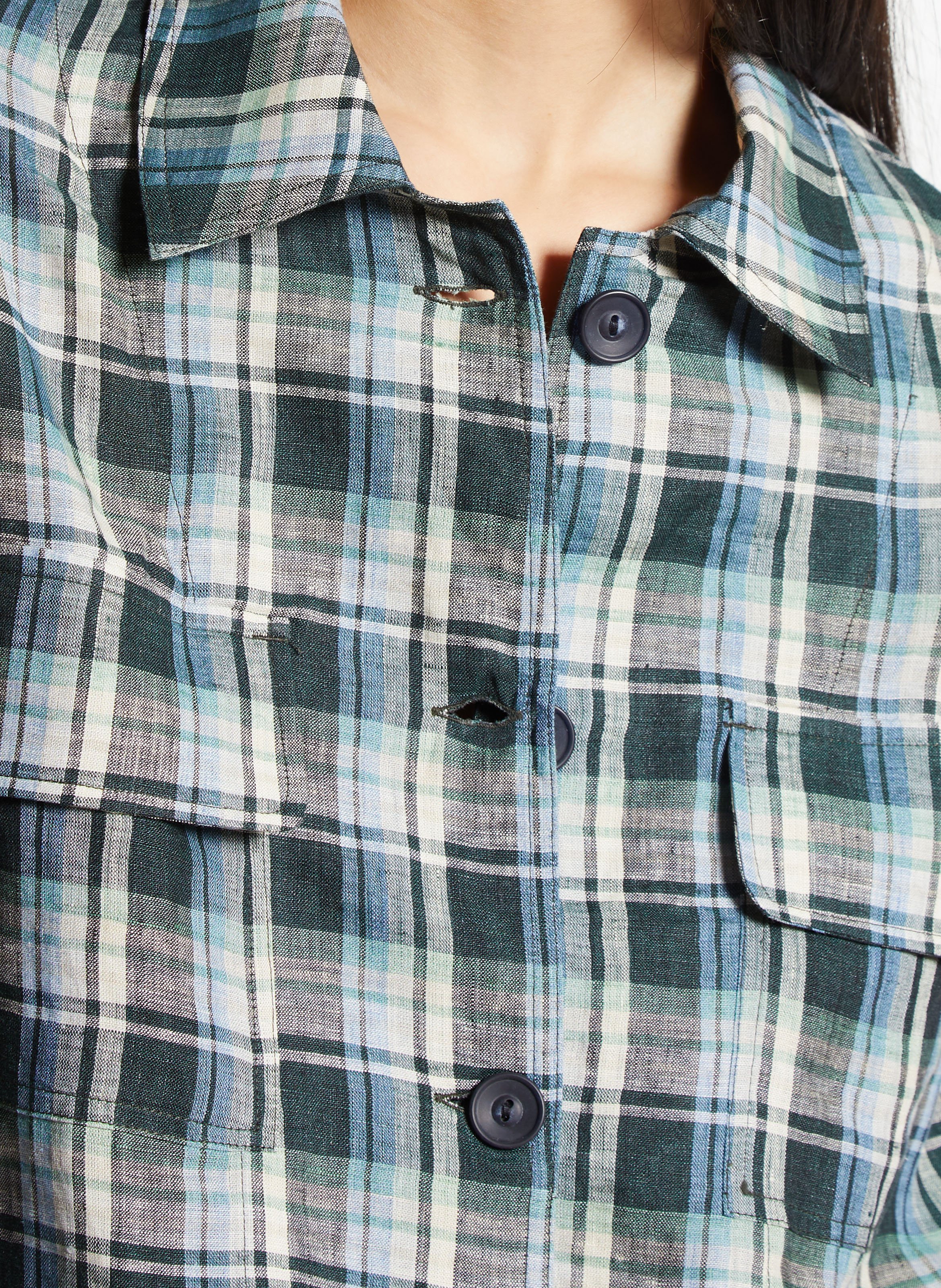 Checked linen shirt with classic collar DIEGA Green