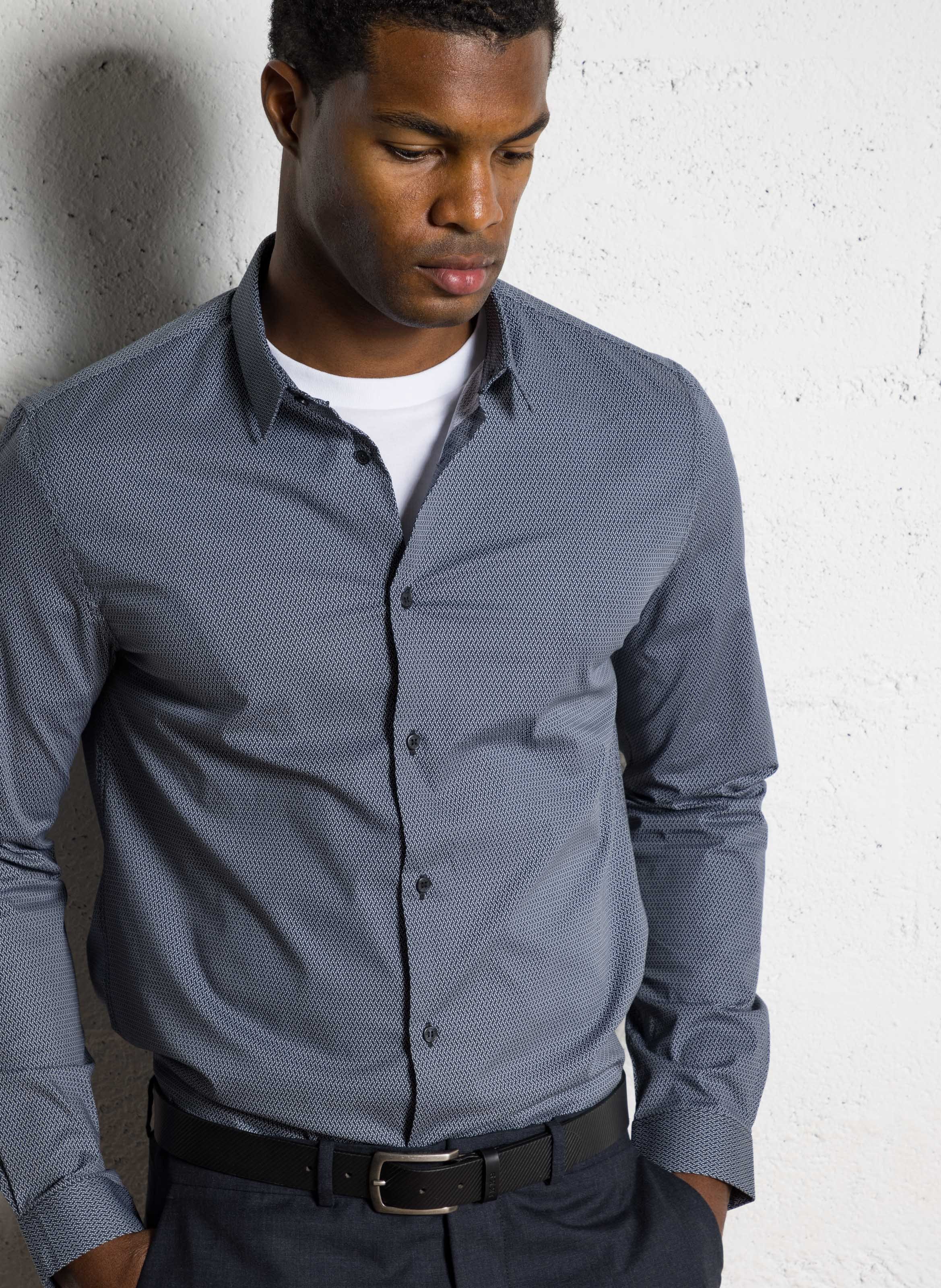 Bluse aus Baumwoll-Mix mit klassischem Kragen IKKS Blau