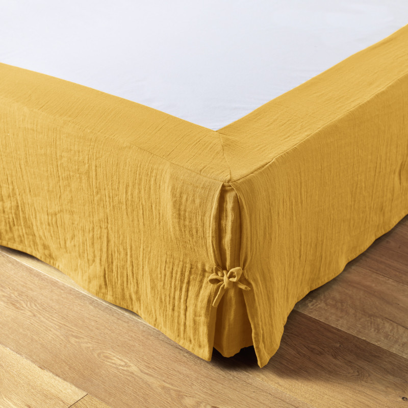 "Gaïa" cotton gauze bed skirt for all sizes  Safran 140 x 190 cm