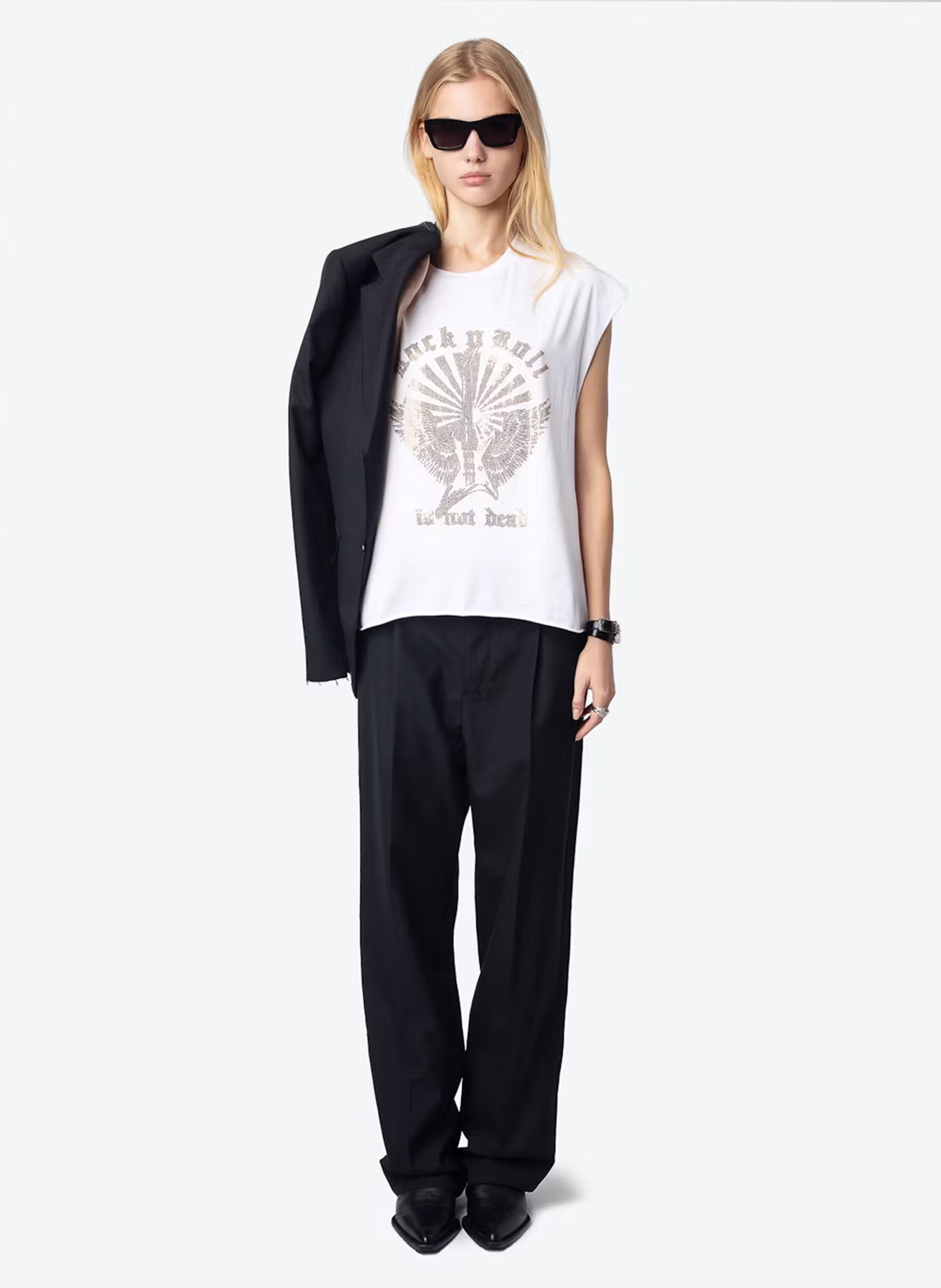 Tee-shirt sans manches avec strass devant ZADIG&VOLTAIRE Blanc