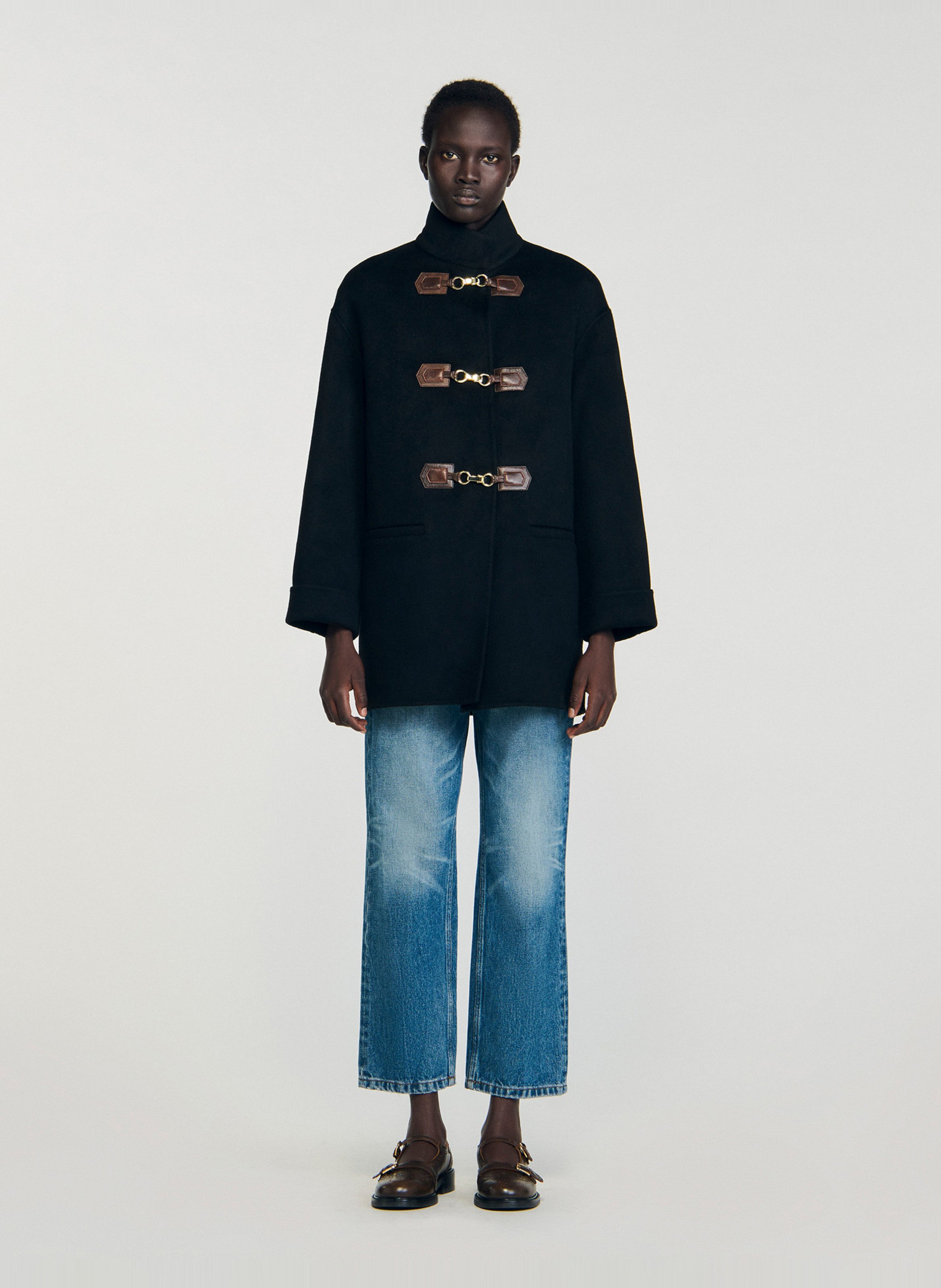 Jas van wol met opstaande kraag SANDRO Zwart