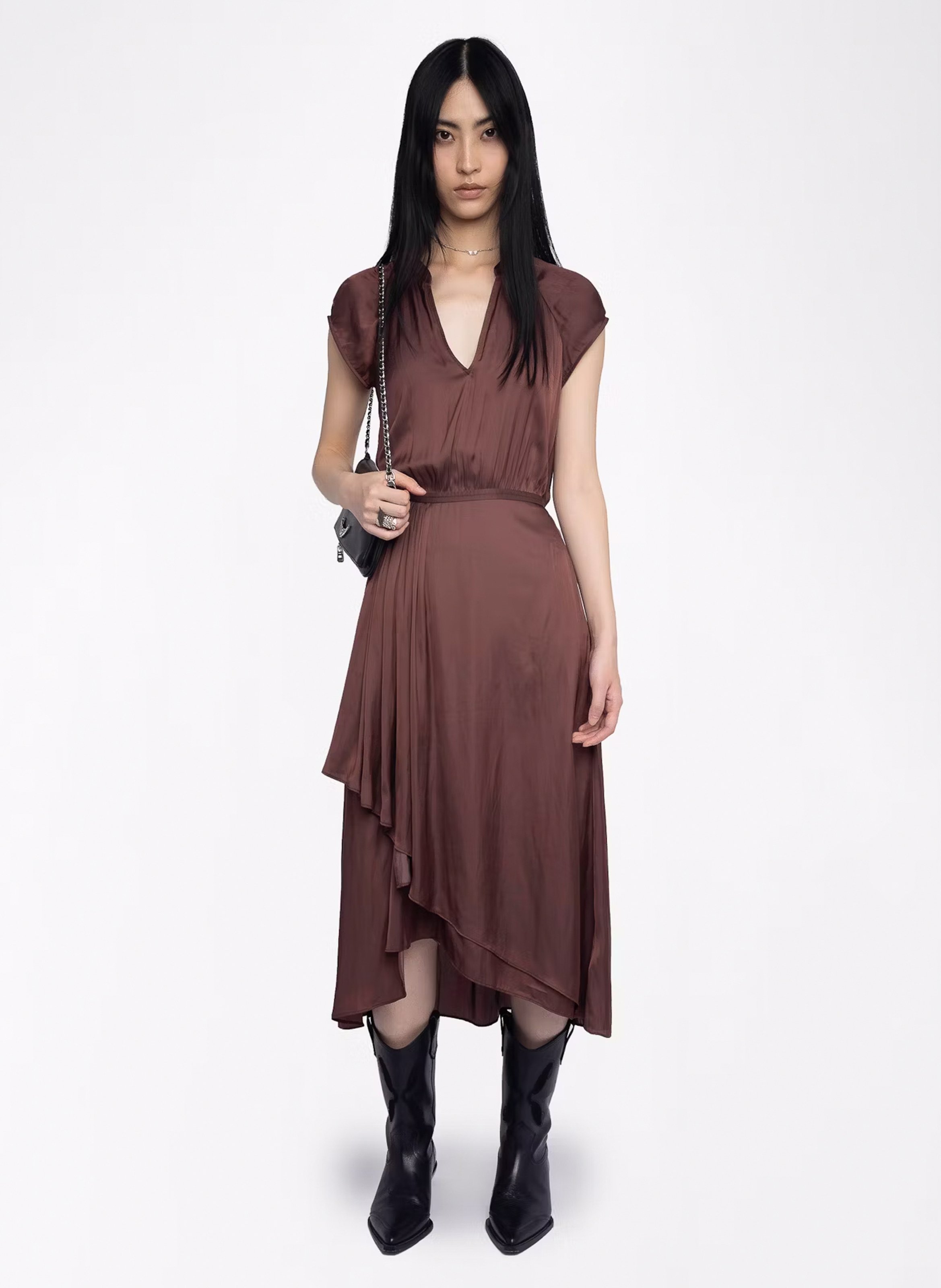 Robe midi col tunisien en satin  ZADIG&VOLTAIRE Violet
