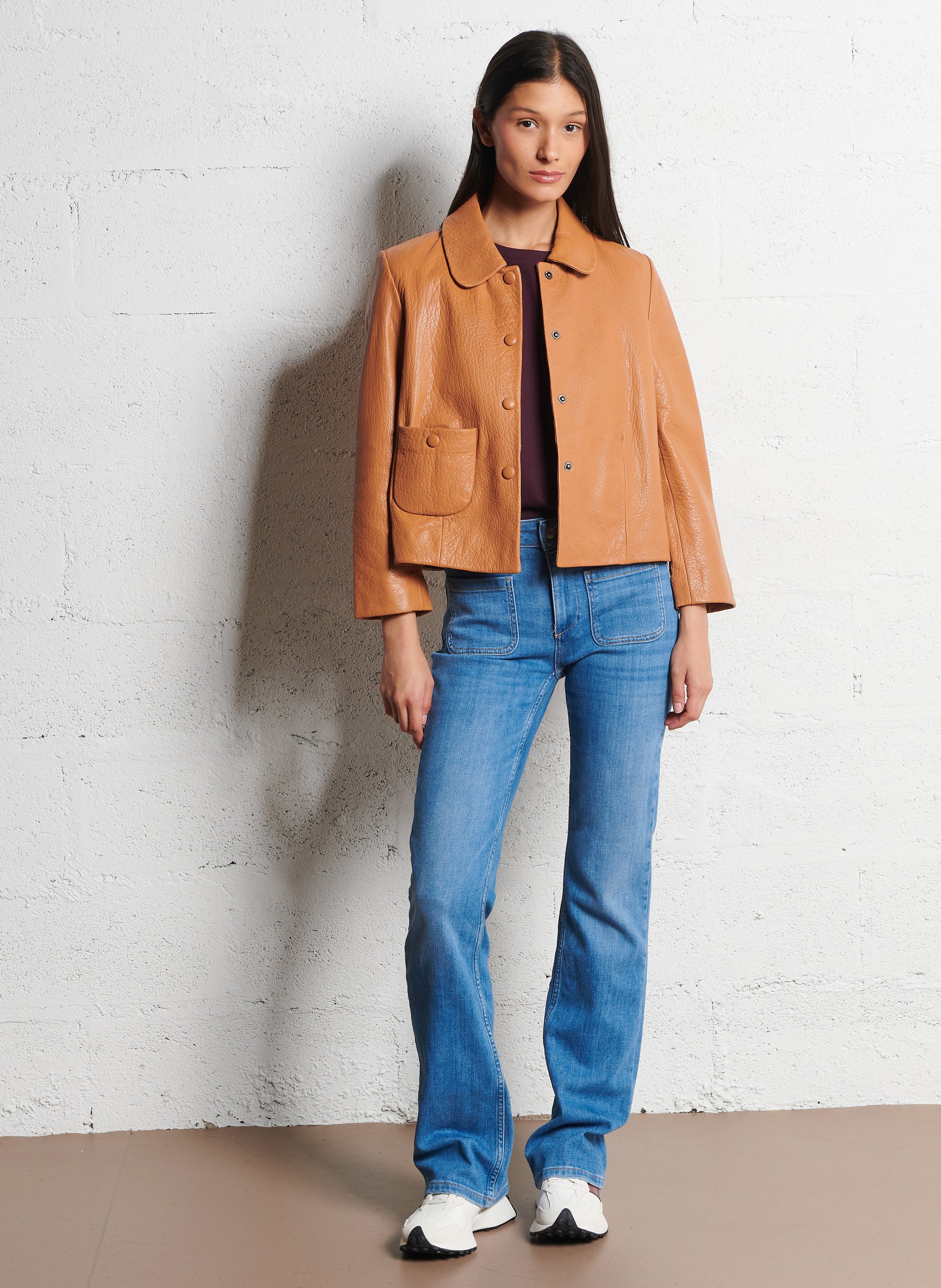 Veste col classique en cuir BA&SH Marron