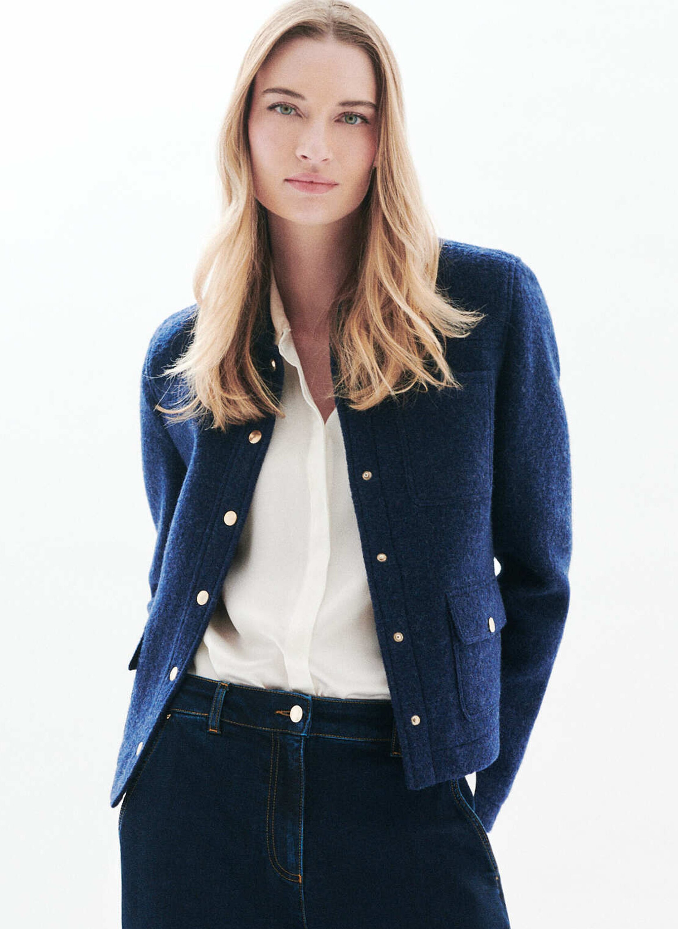 Classic-collar wool jacket  CAROLL Blue