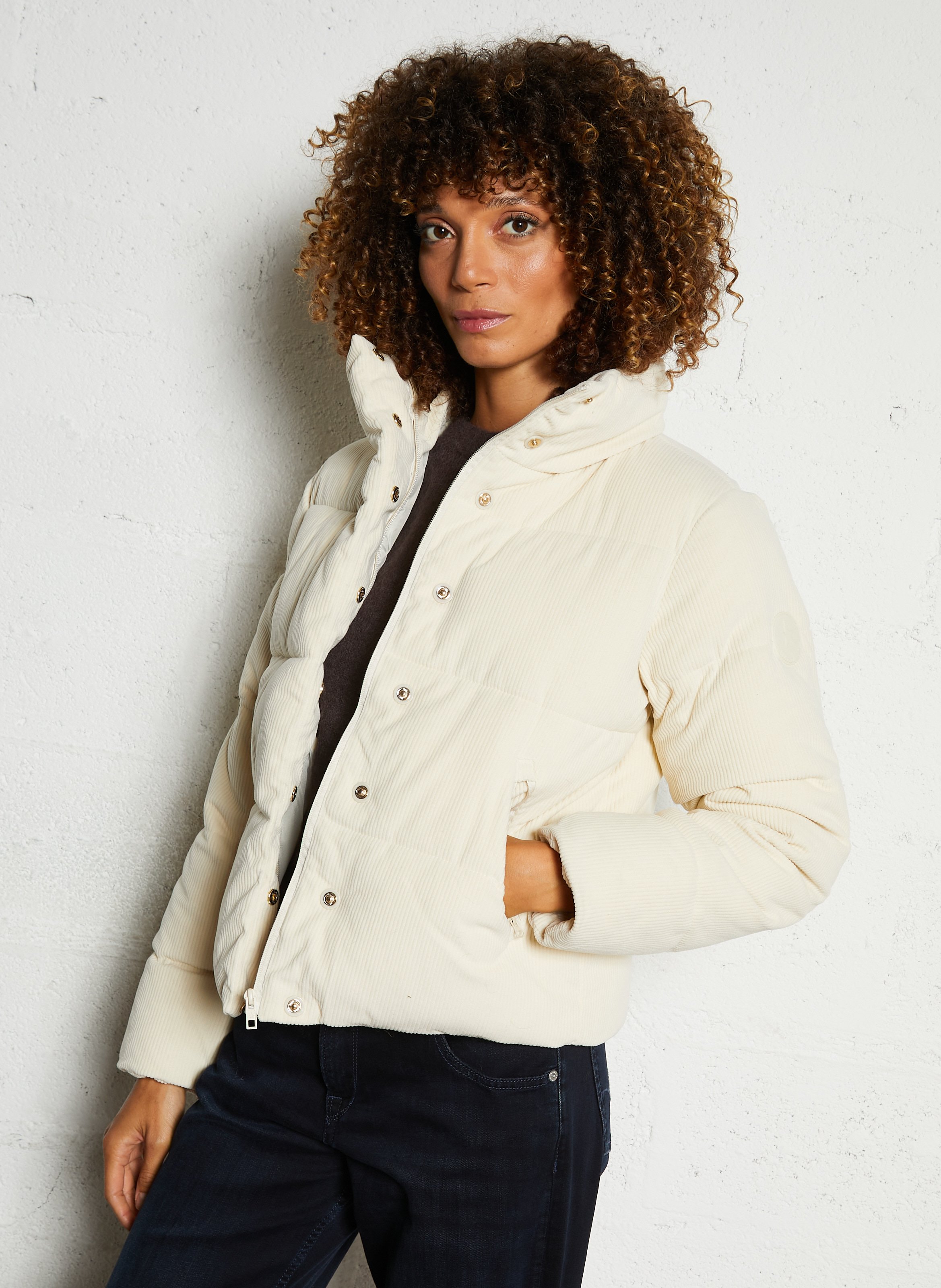 Doudoune courte col montant en velours côtelé SUD EXPRESS Blanc