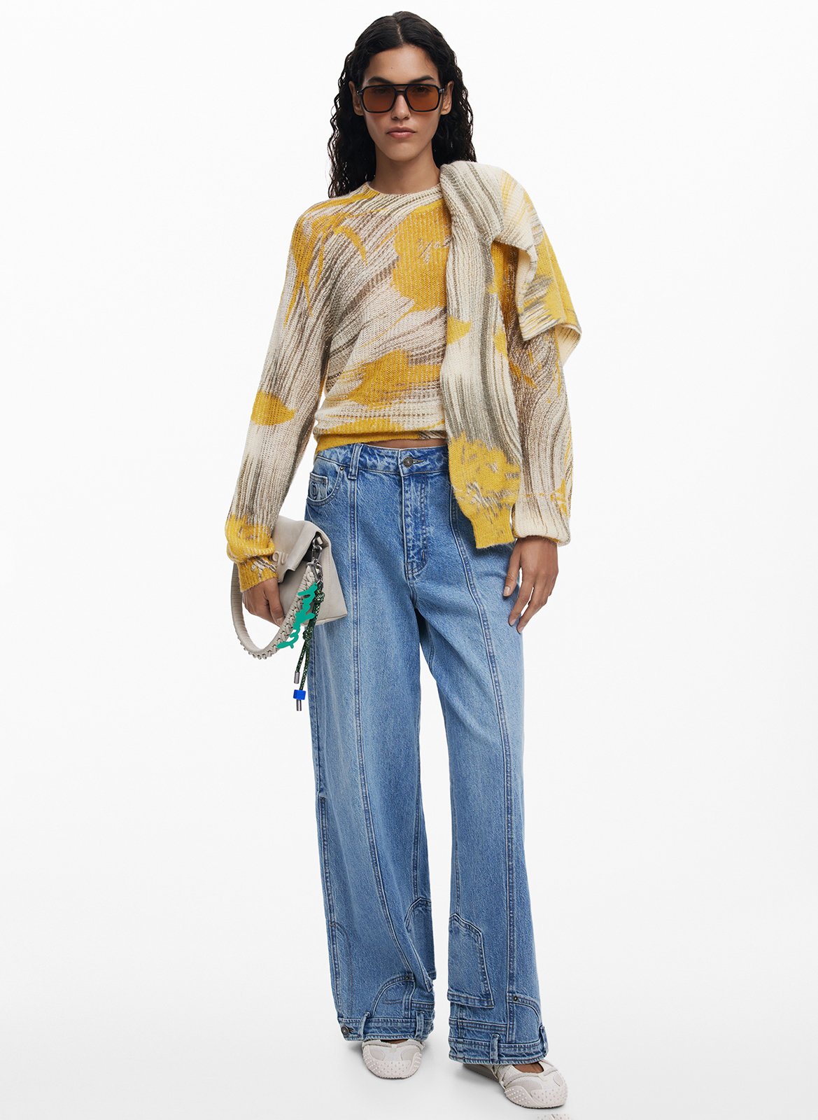 Maglione diritto a collo rotondo con motivi DESIGUAL Giallo