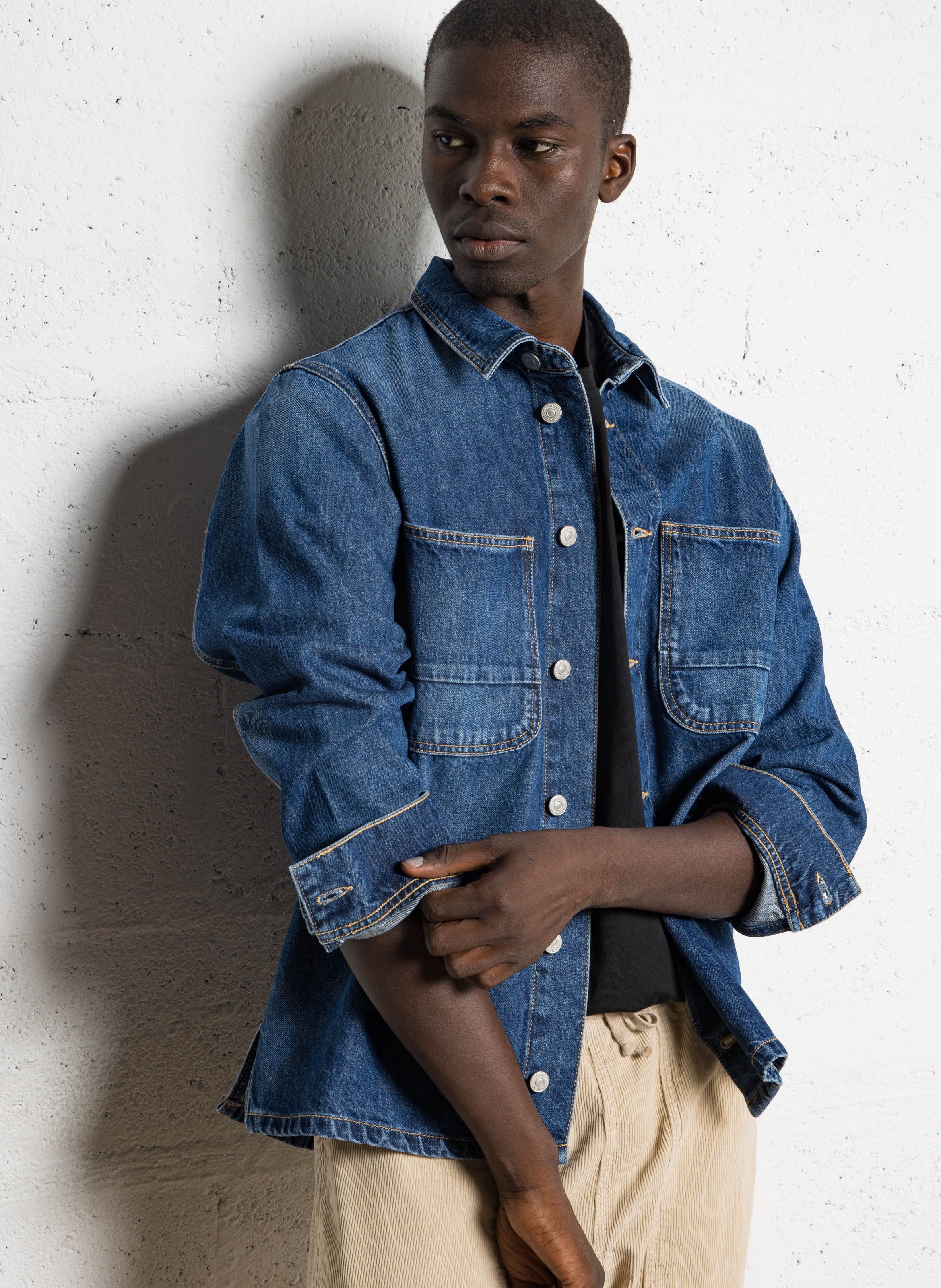 Giacca dritta in jeans di cotone LE TEMPS DES CERISES Blu