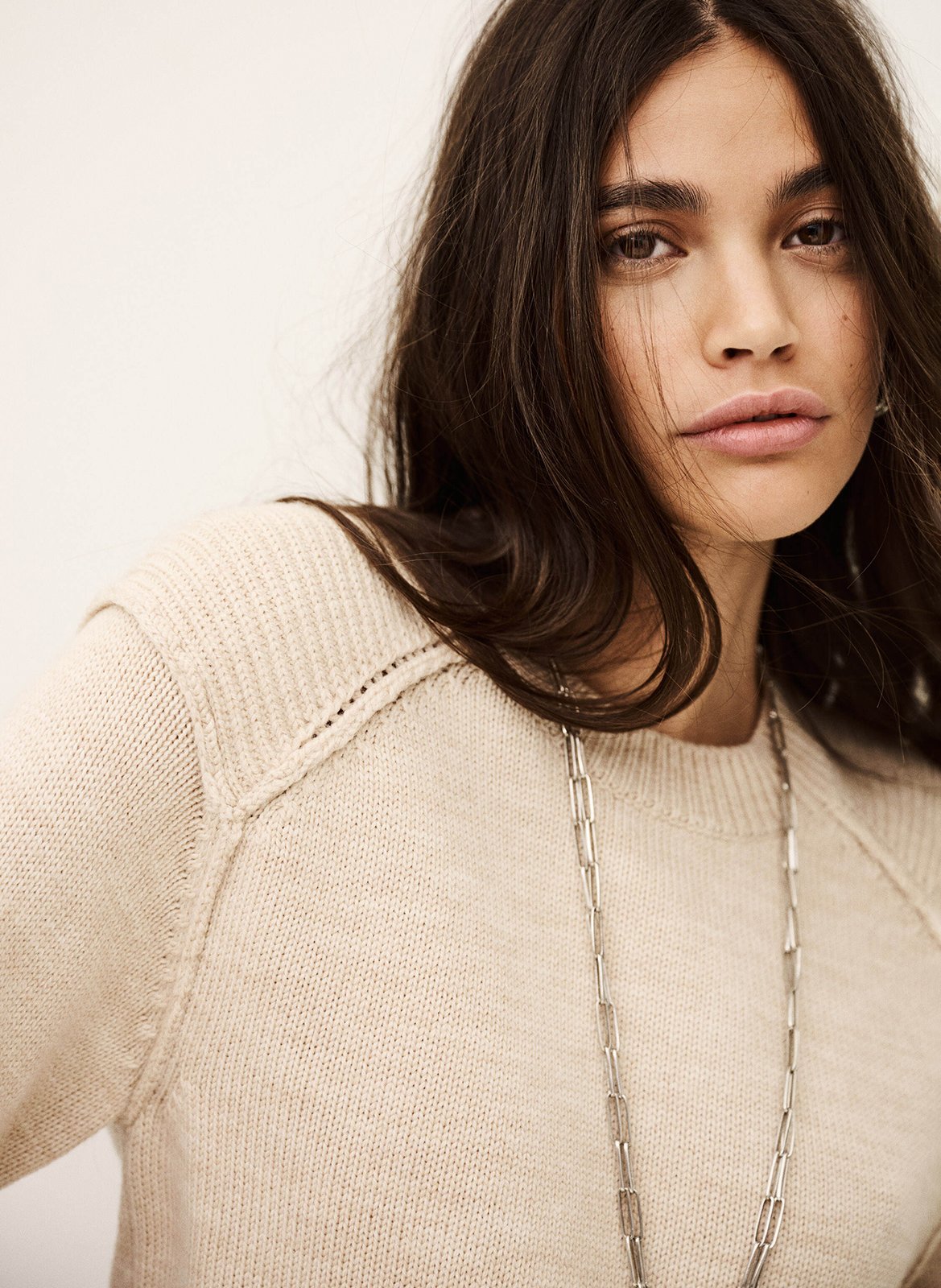 Rechte, wollen trui met ronde hals BA&SH Beige