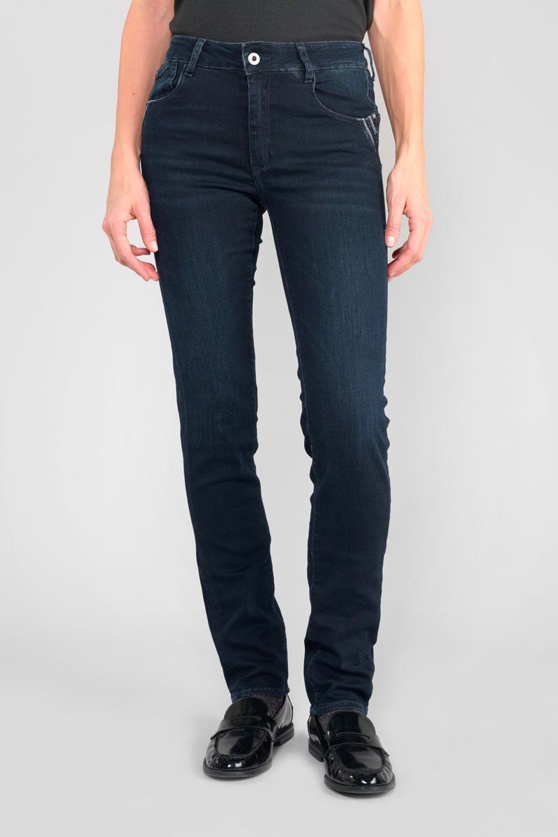 High-waisted straight push-up jeans, length 34 LE TEMPS DES CERISES Blue