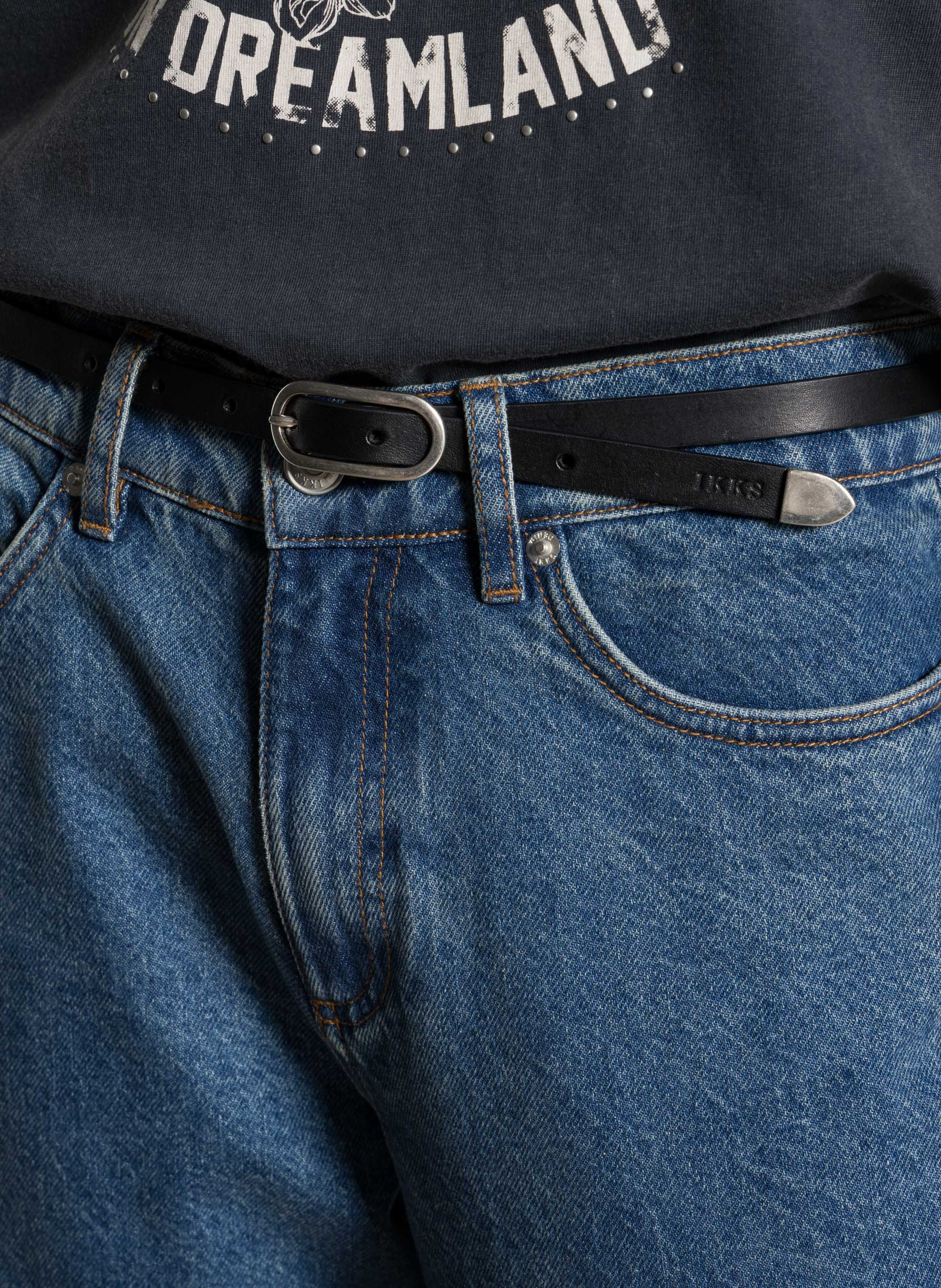 Smalle verstelbare riem van glad leer IKKS Zwart