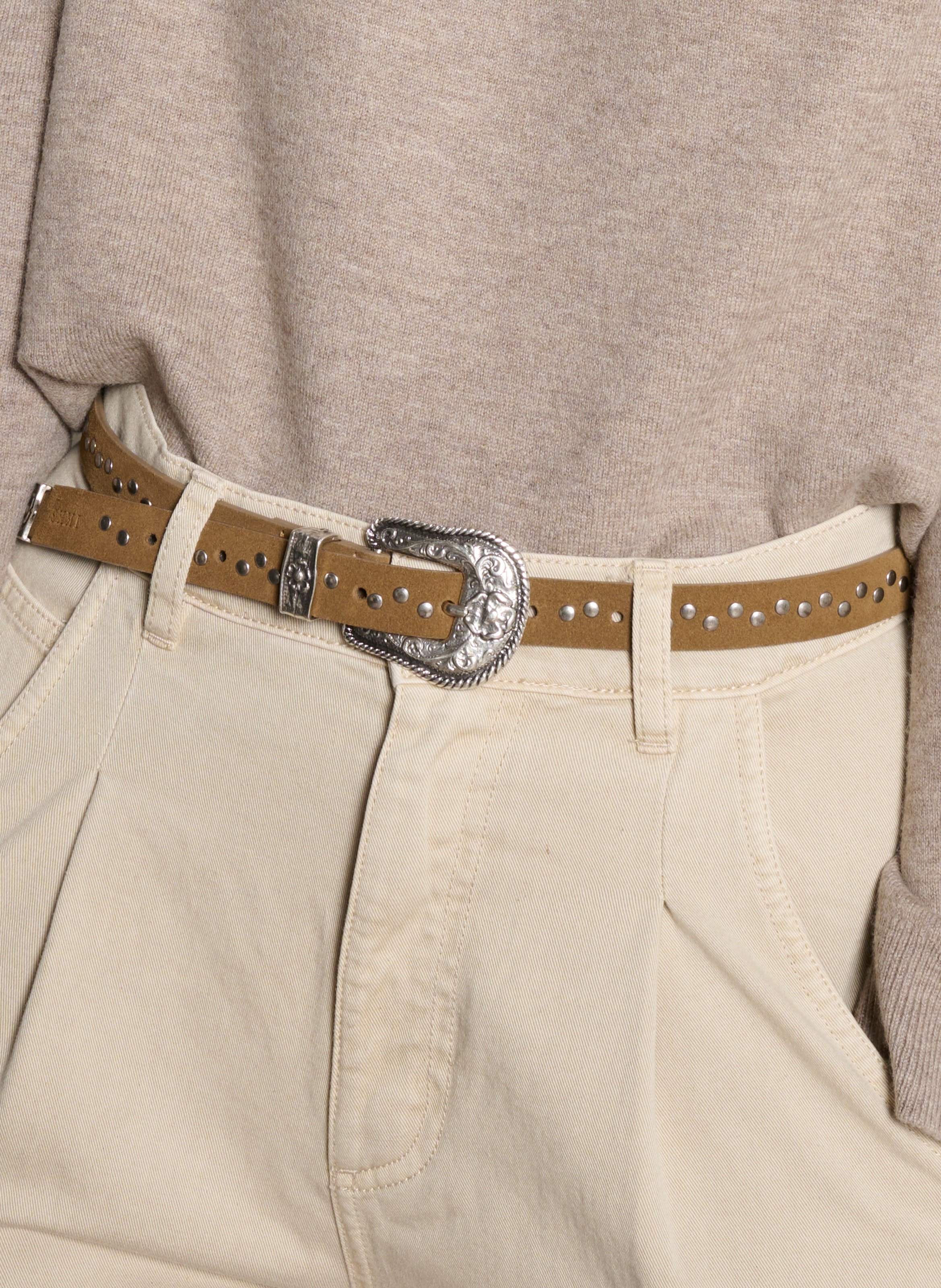 Riem van veloursleer met studs IKKS Bruin