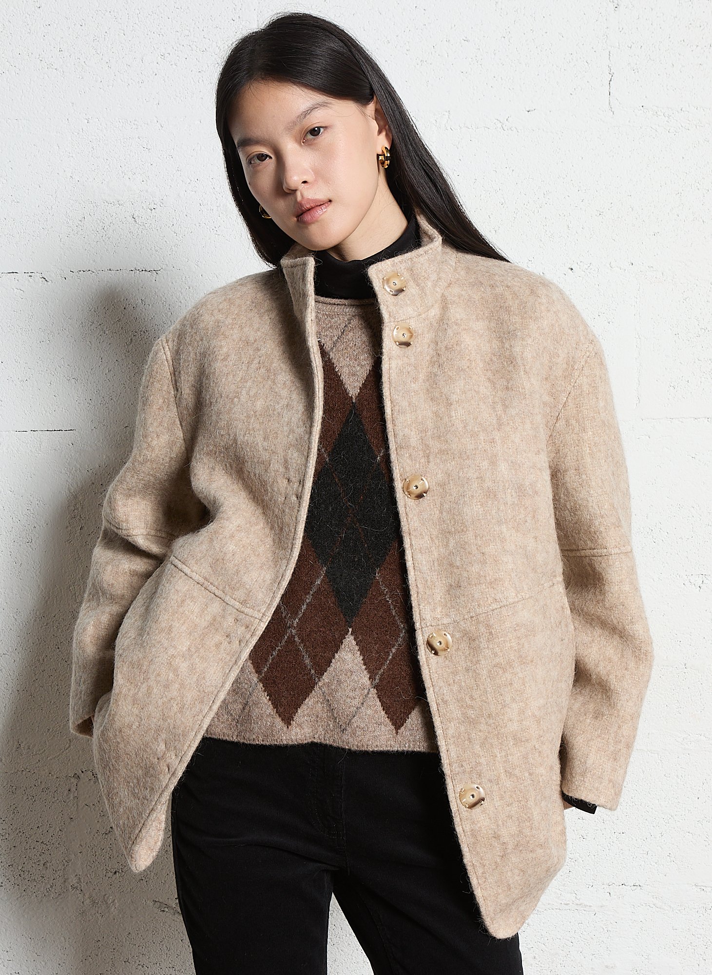 Solid straight coat with high collar MAISON 123 White