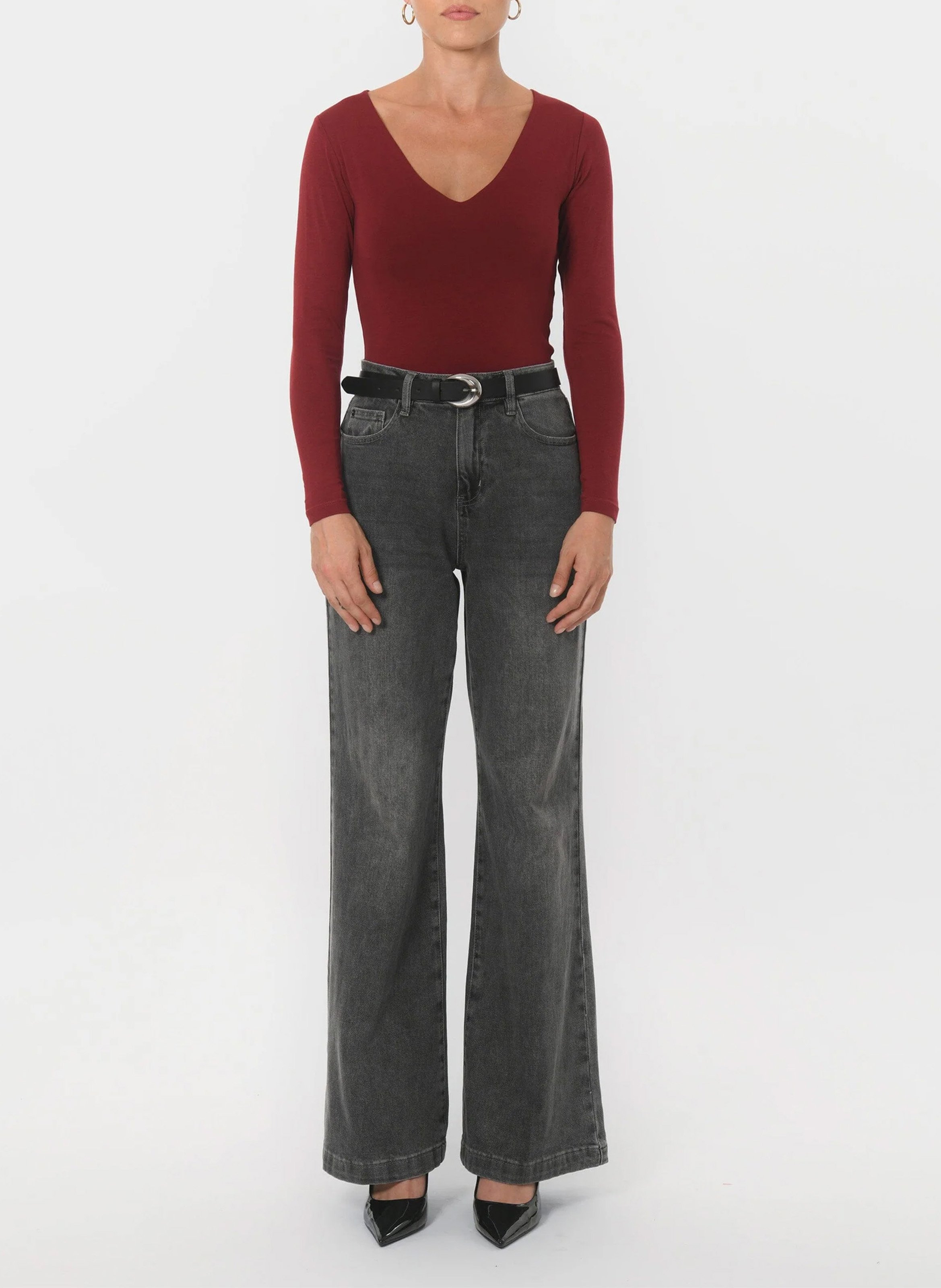 Tee-shirt moulant col V en coton mélangé KOOKAI Rouge